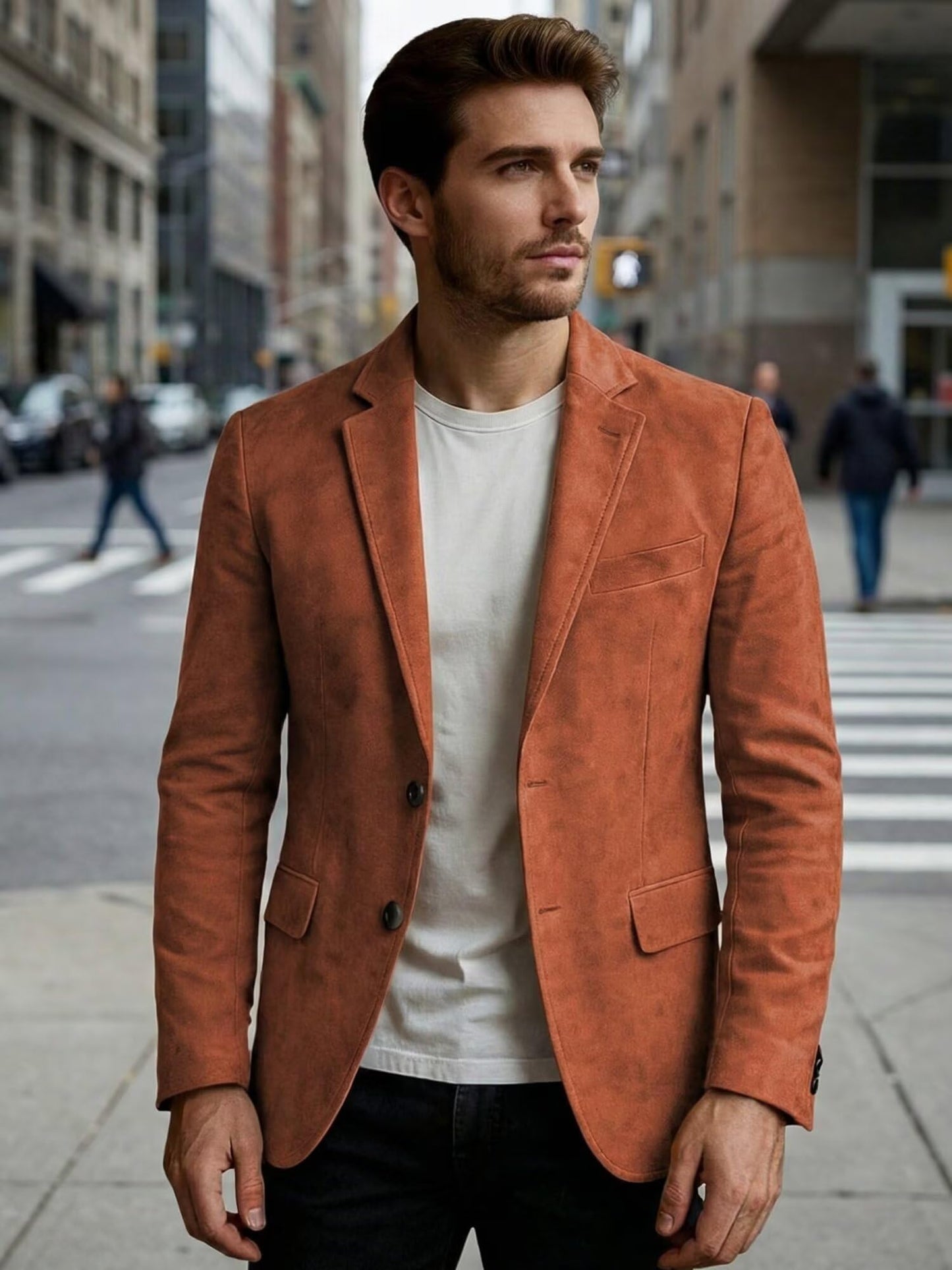 Mens Suede Jacket Sports Coats for Men Western Cowboy Style Faux Leather Suede Blazer for Men Business Work Daily Lightweight Mens Suit Jacket Coffee, M