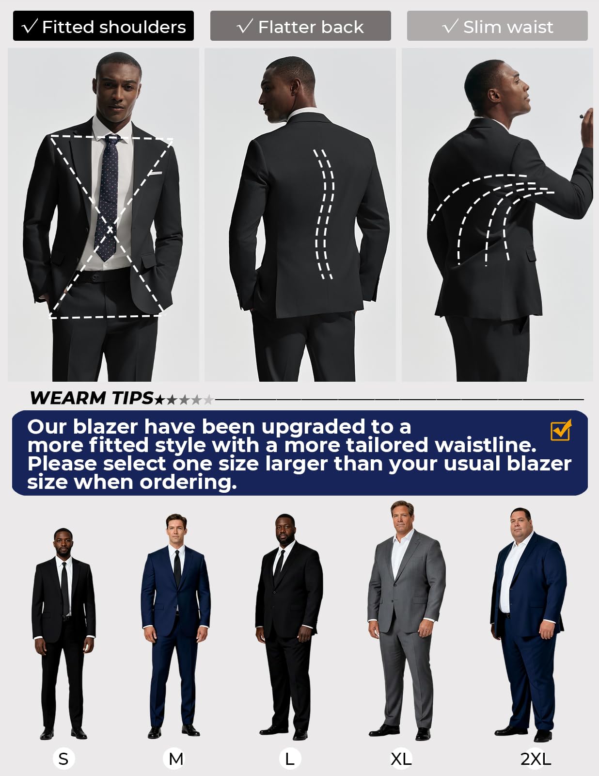 PJ PAUL JONES Suit for Men 2 Piece Classic Fit Suits Casual Suit Black, M