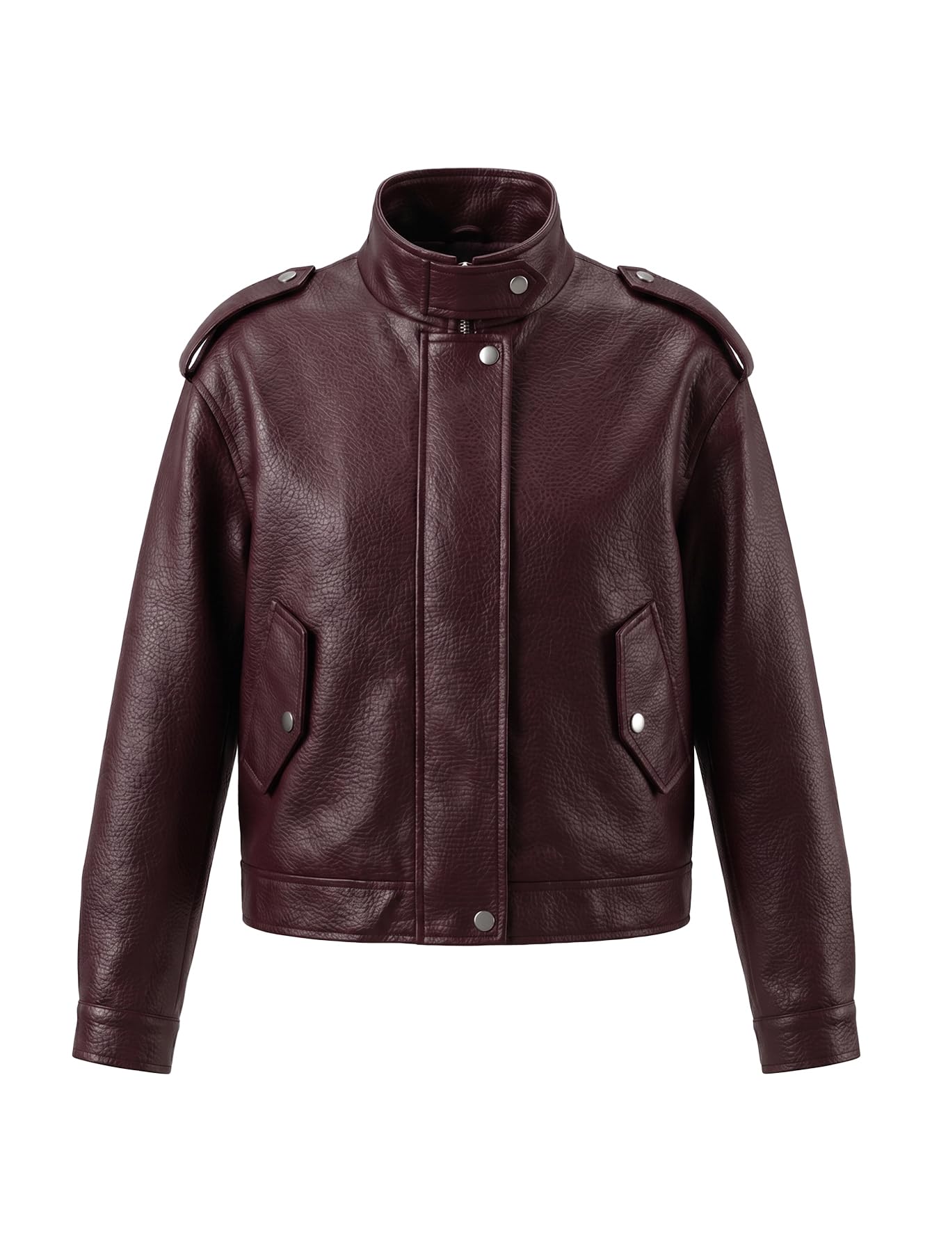 Bellivera Women's Faux Leather Jacket 2026 Spring Oversized Bomber Biker Coat Vintage Casual Look PS 001 Wine XL