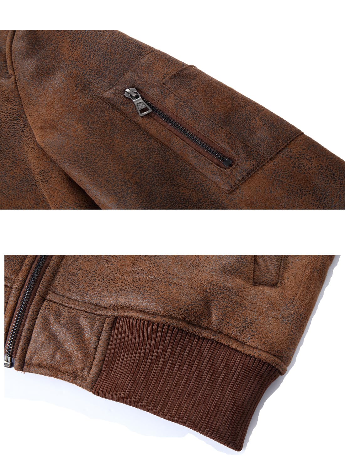 HOOD CREW Men’s Faux Fur Leather Jacket Autumn Winter Fleece Lined Coat Vintage Bomber Jacket Brown 2XL