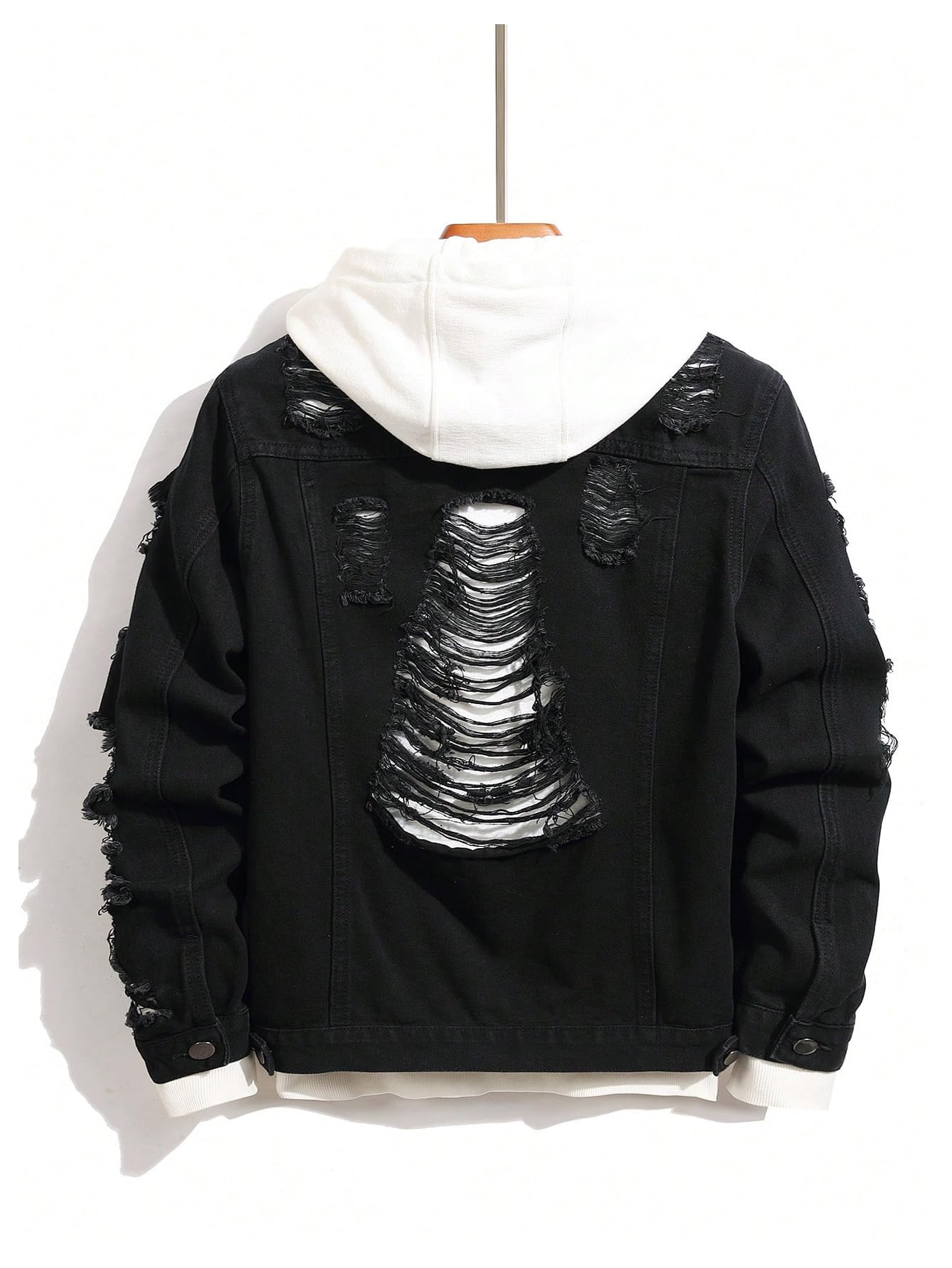 SOLY HUX Men's Ripped Denim Jacket Button Front Collared Long Sleeve Grunge Jean Jackets Streetwear Pure Black X-Large