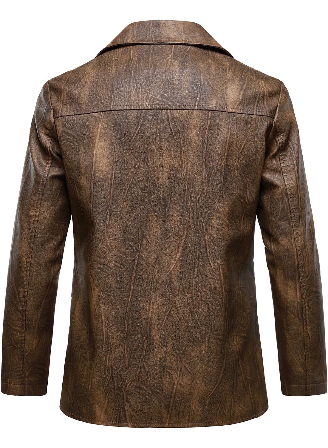 HOOD CREW Mens Casual Leather Blazer Vintage Lightweight Coat Button Closure Style Faux Leather Jackets for Men Brown L