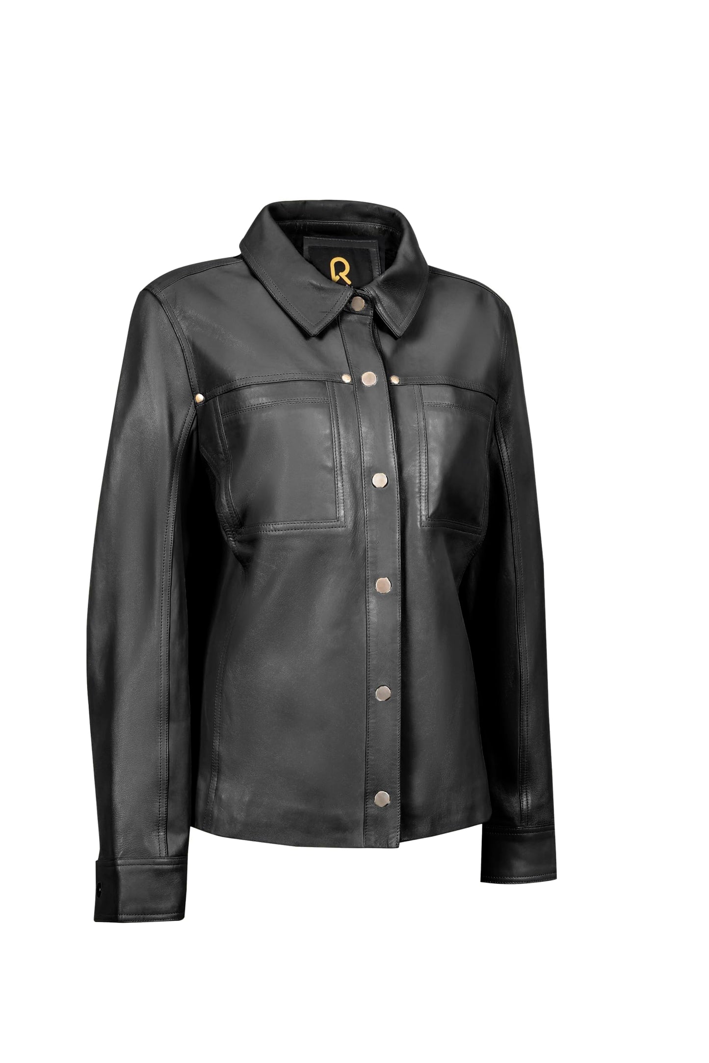 Rauly Women’s Leather Trucker Jacket – Stylish Button-up Style, Lightweight Design Womens Leather Jacket Black