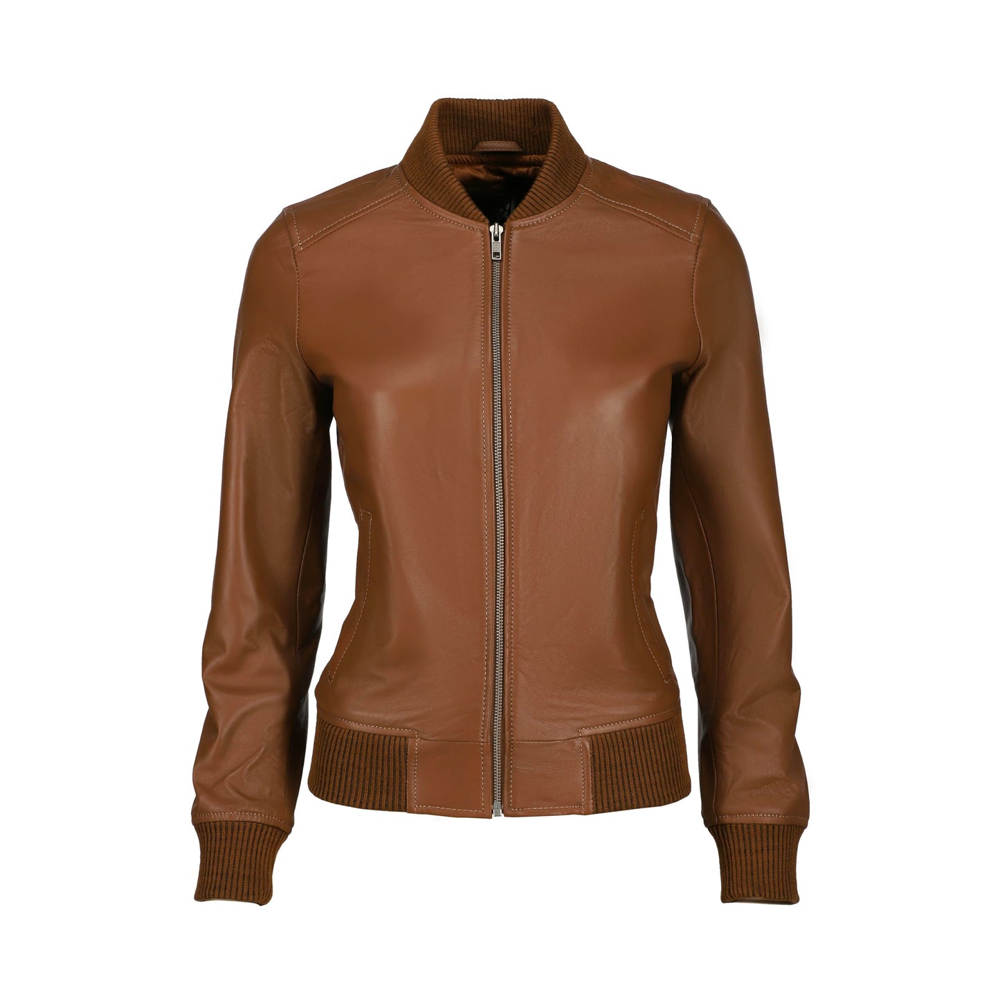 Jild Classical Zip Up Bomber Jacket Women - Casual Fashion Lightweight Moto Biker Windbreaker Zipper Real Leather Jacket Women (BW-Cog-M)