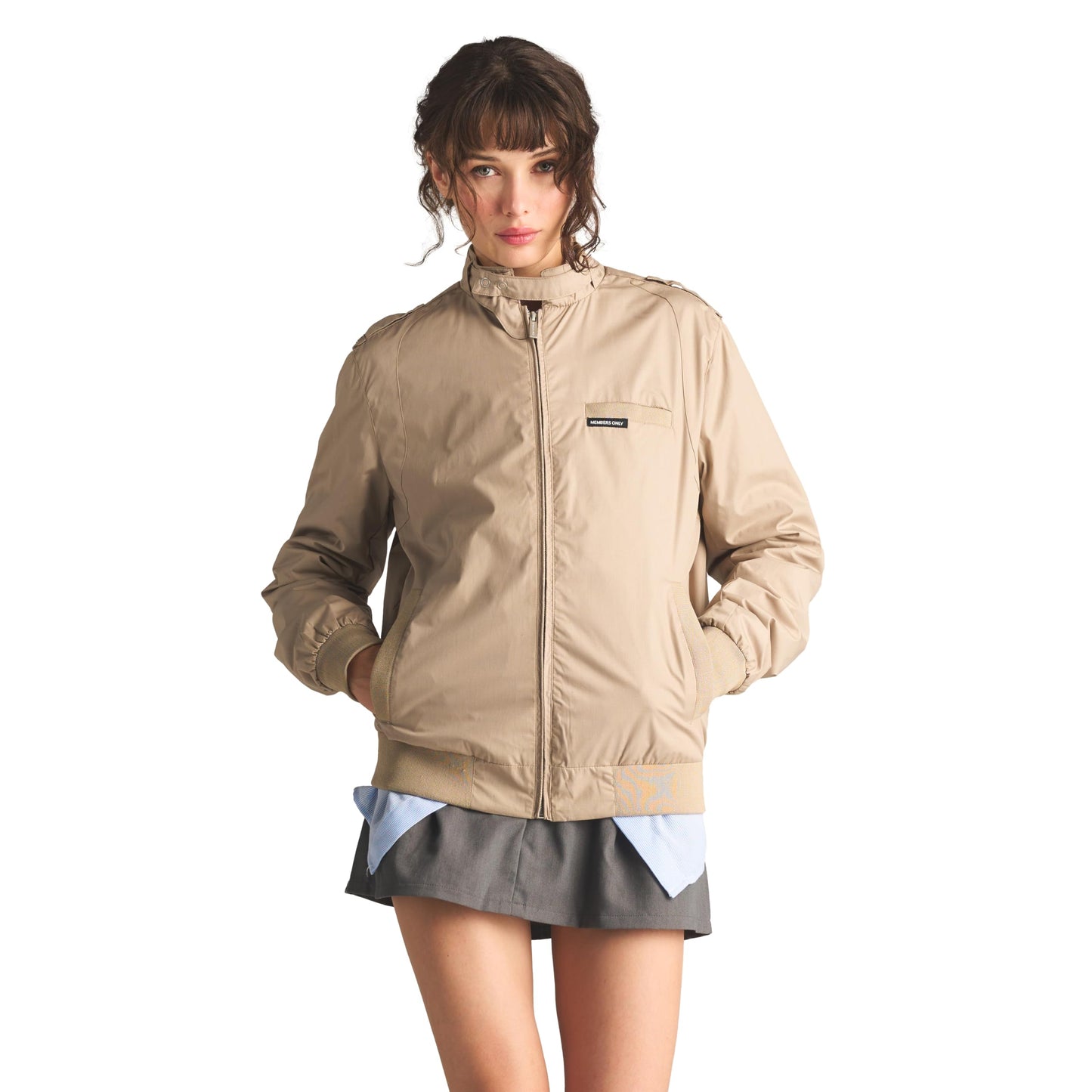 Members Only Women's Classic Iconic Racer Jacket | Slim Fit | Timeless Style | Comfortable and Versatile (Khaki, Medium)