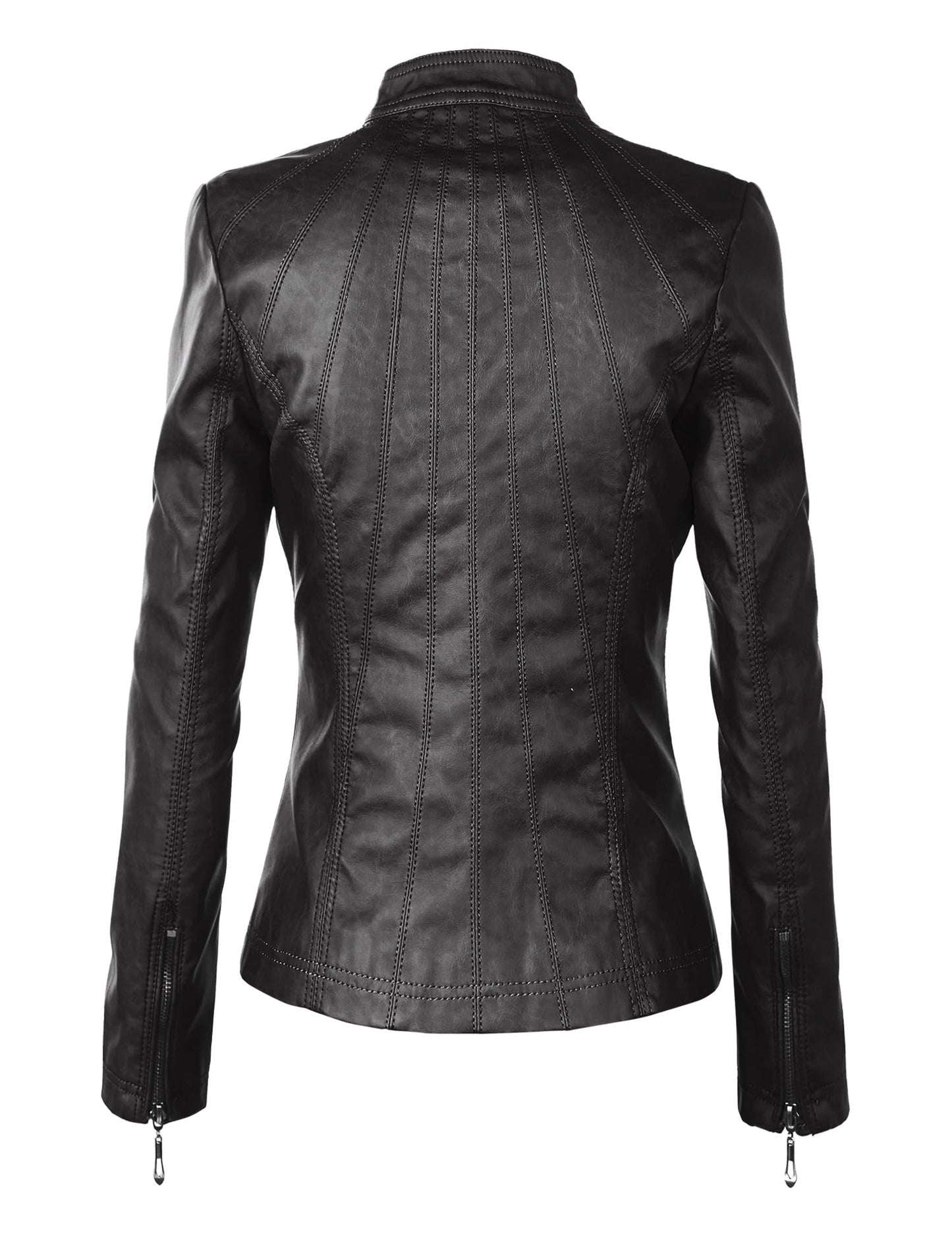 Made By Johnny MBJ WJC877 Womens Panelled Faux Leather Moto Jacket L Black