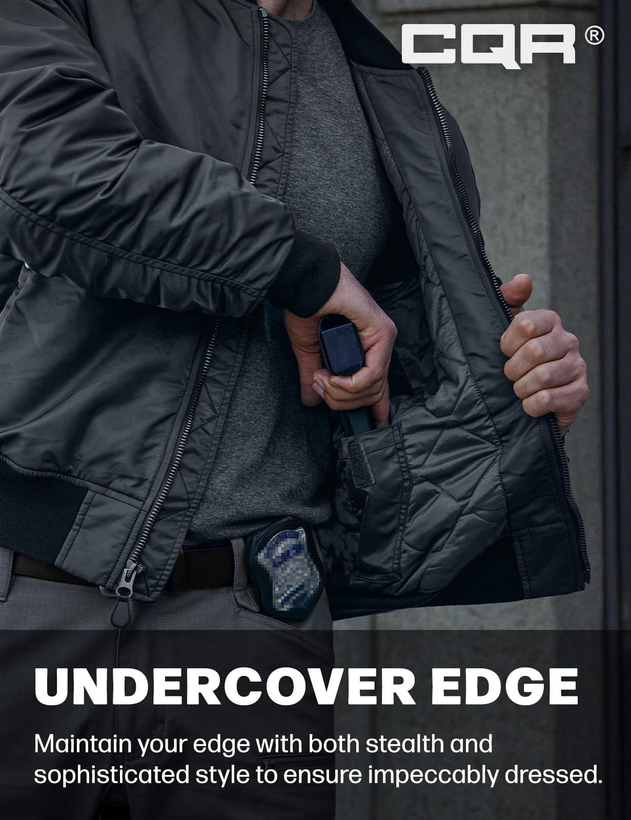 CQR Men's Casual Bomber Jacket, Outdoor Fall/Winter Zip-Up Windbreaker, Water Resistant Padded MA-1 Flight Jacket with Pocket, Watcher Carbon Grey, Medium