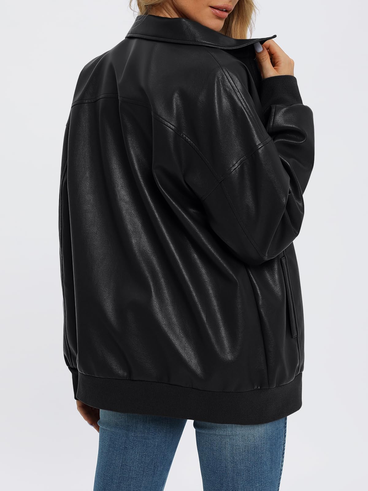 AUTOMET Womens Leather Jackets Oversized Zip Up Faux Bomber Coats 2026