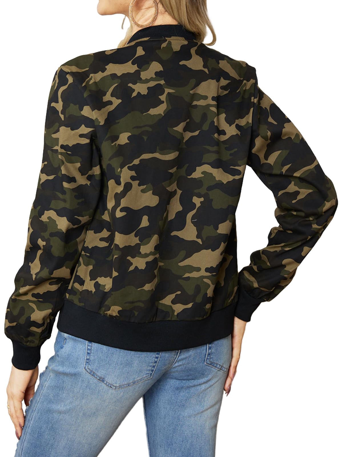 Sexycherry Faddish Military Casual Camouflage Lightweight Thin Short Jacket Coat For Women,Camouflage,Large