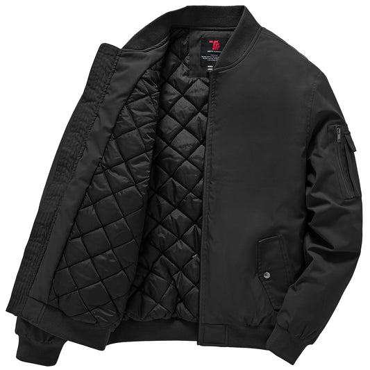 Gopune Men's Windproof Bomber Jacket Warm Water Resistant Windbreaker Winter Outwear Quilted Jackets Coats Black,L