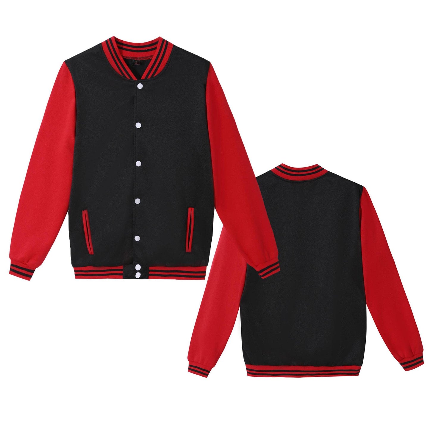 Mowbeat Women Baseball Jacket Varsity Uniform Unsex Adult Long Sleeve Baseball Shirt Casual Loose Cardigan Men's Track Jacket (Black-Red,XL)