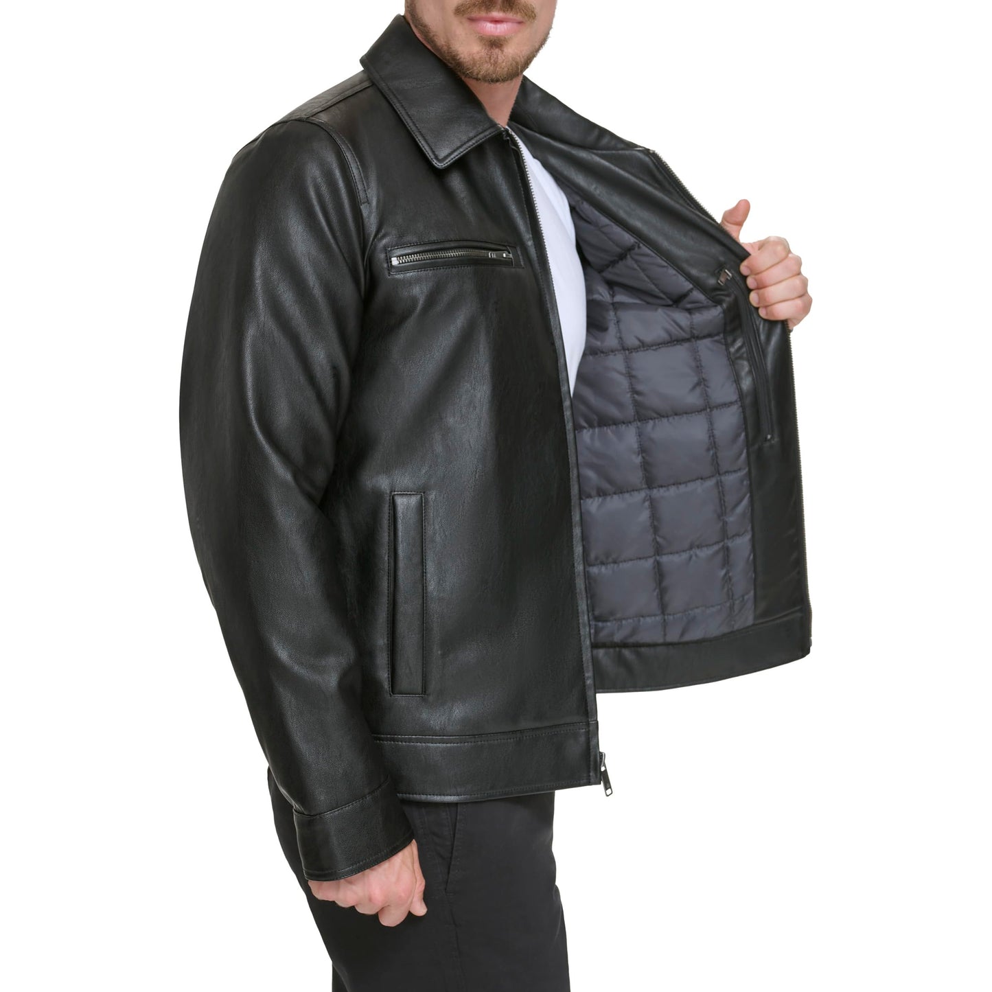 Dockers Men's James Faux Leather Jacket, Modern Black Zip, X-Large