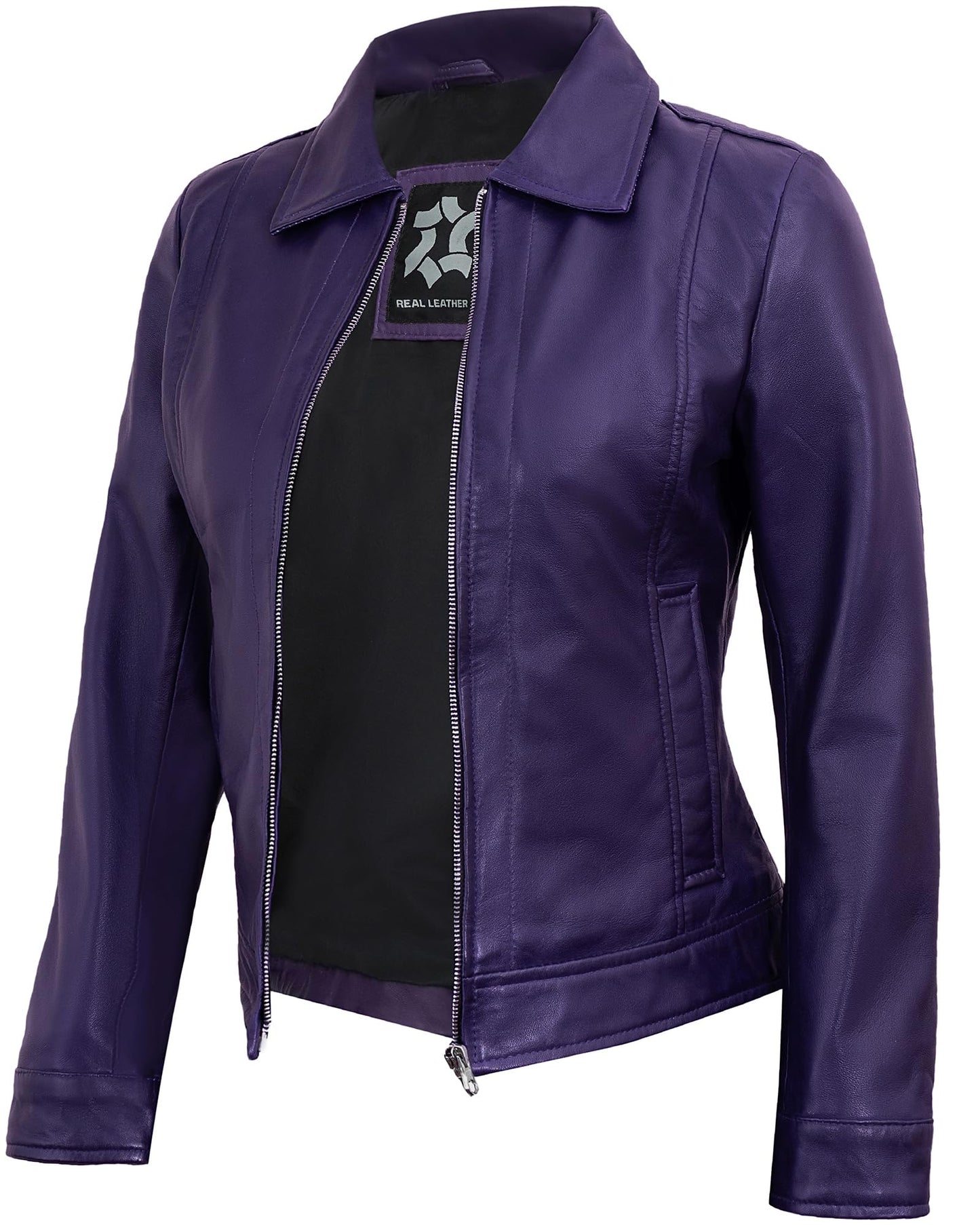 UrbanFocal Purple Real Lambskin Leather Jackets For Women - Vintage Leather Jacket Womens | [101006102] Purple Suzan, S