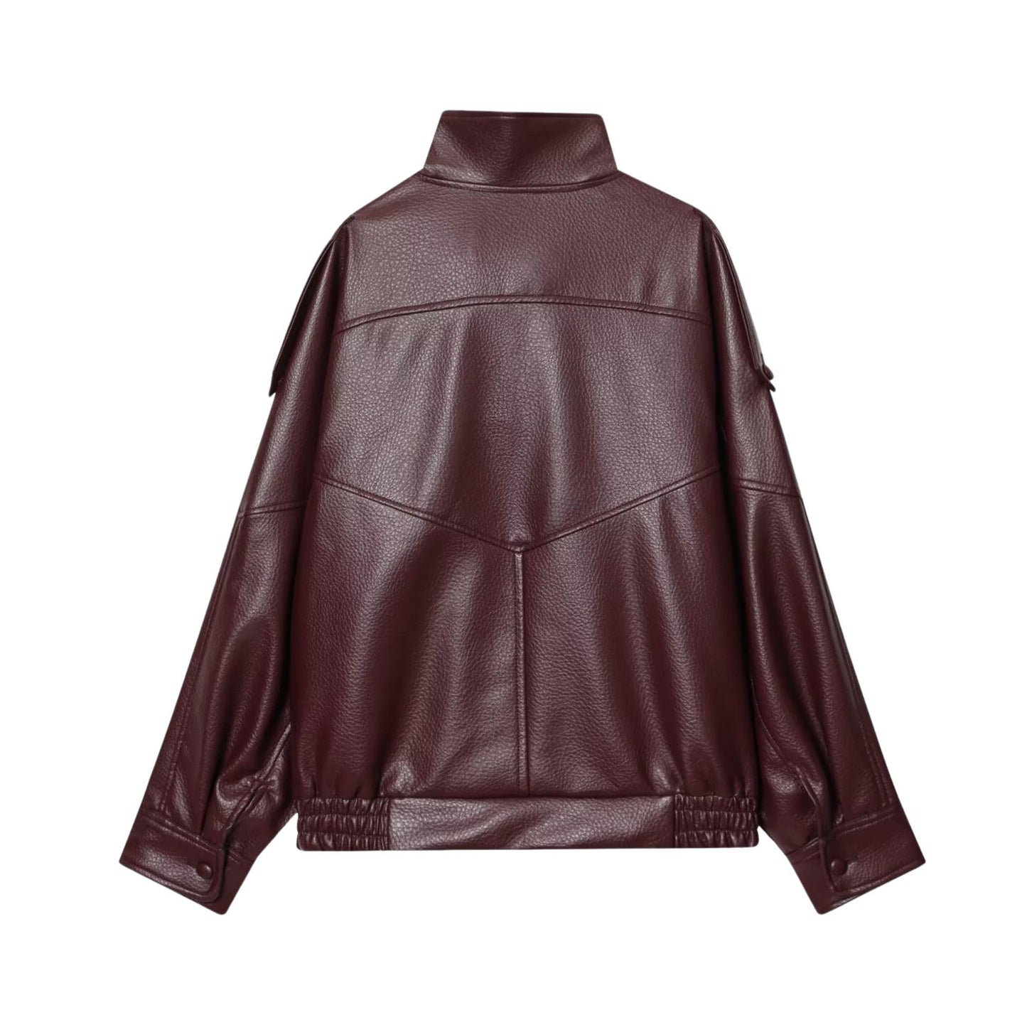 FindThy Women’s Oversized Faux Leather Jacket Casual High Collar Long Sleeve Zip Up Fall Fashion Motorcycle Coats(4201-Burgundy-S-LB)
