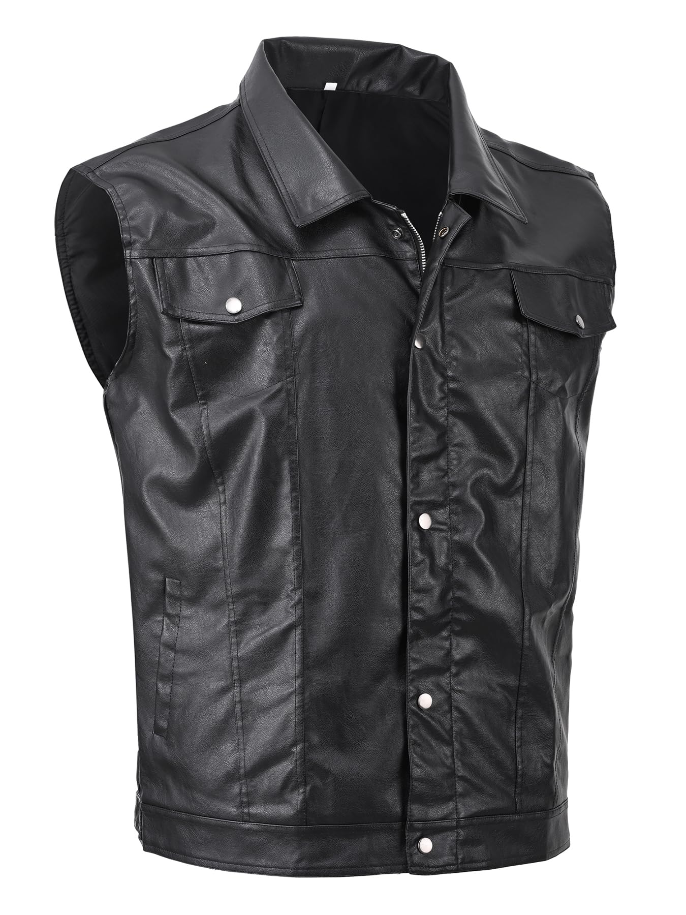 DSDZ Men's Zipper PU Faux Leather Sleeveless Waistcoat Motorcycle Biker Vest Jacket Black S