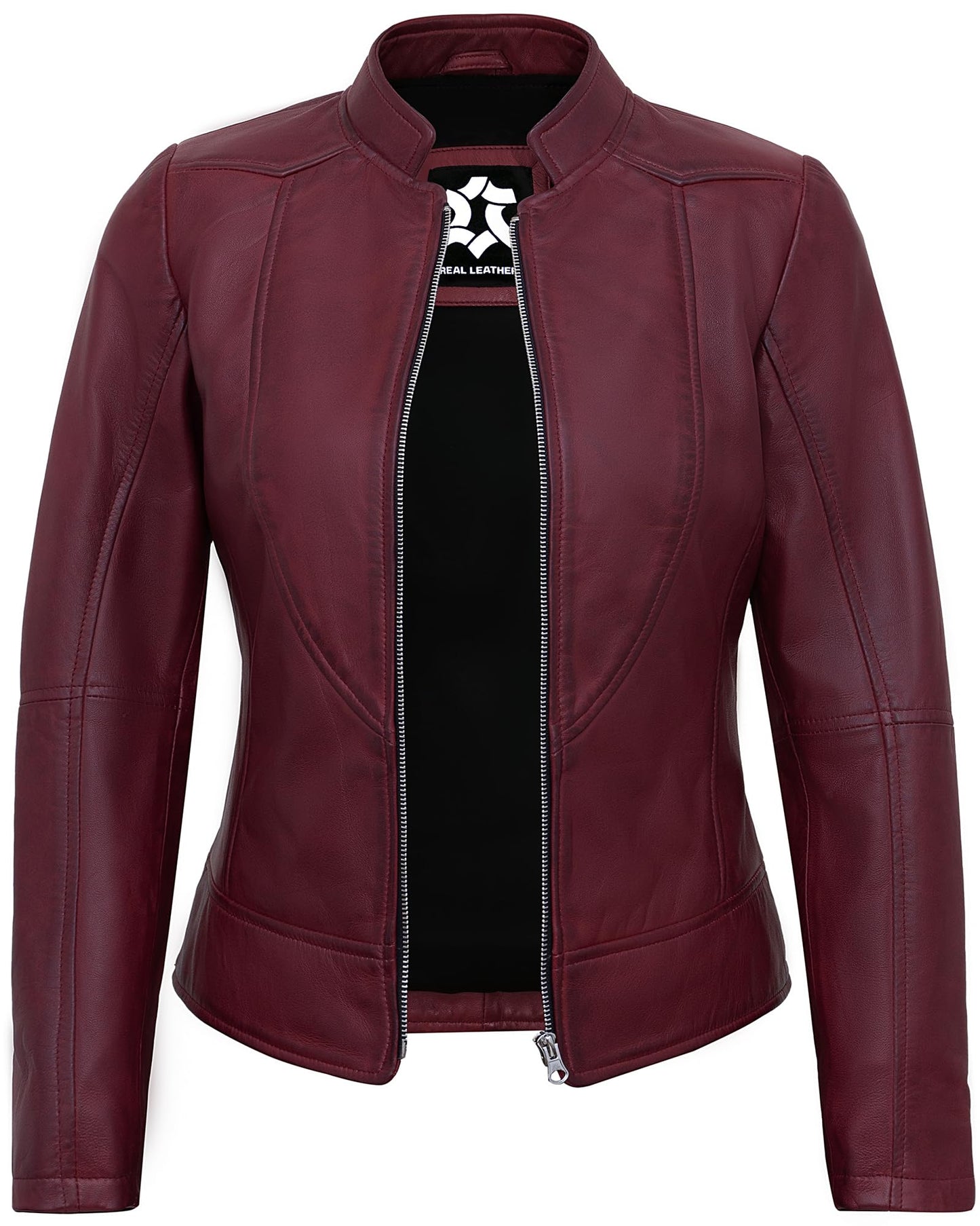 UrbanFocal Genuine Leather Jacket Women - Leather Biker Jacket Women | [101003006] Maroon Amy, 2XL