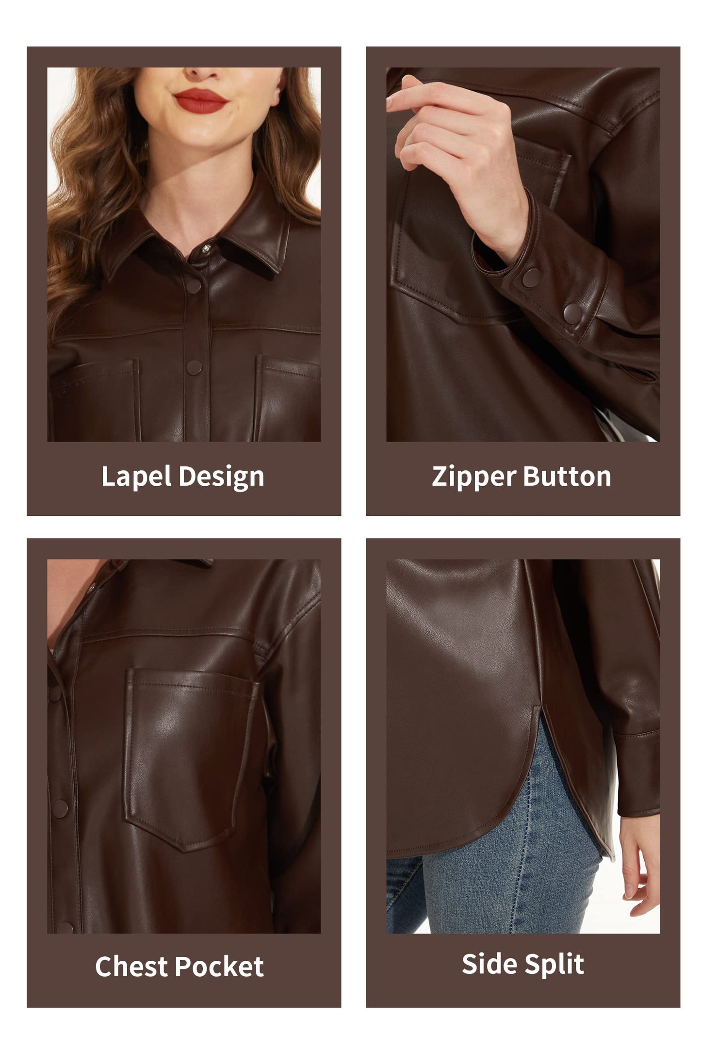 Fahsyee Women Faux Leather Shacket Moto Biker Shirts Loose Fit Blazer Long Sleeves Button Casual Jacket Plus Size S-XXL