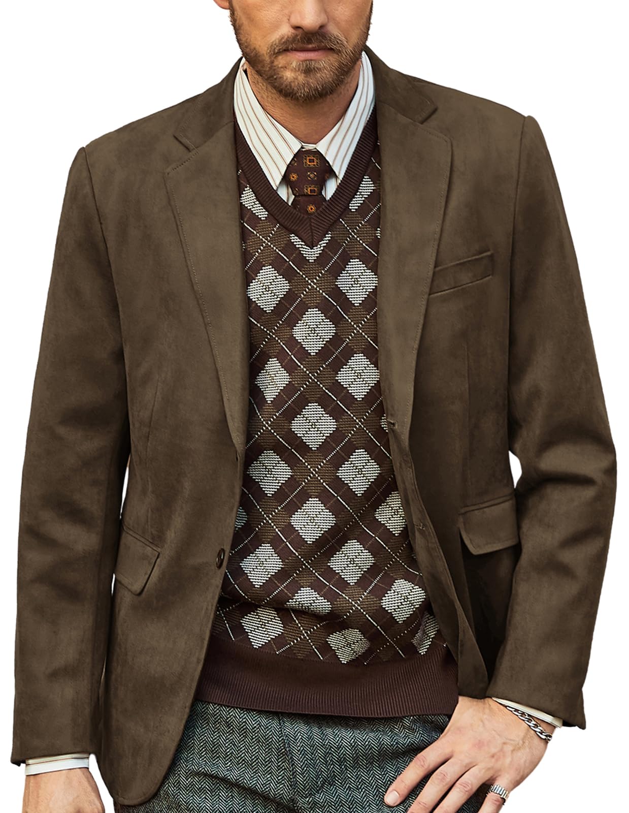 PJ PAUL JONES Mens Sport Coats Casual Two Button Blazer Regular Fit Faux Suede Blazer Jacket Dark Brown M