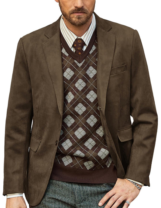 PJ PAUL JONES Mens Sport Coats Casual Two Button Blazer Regular Fit Faux Suede Blazer Jacket Dark Brown M