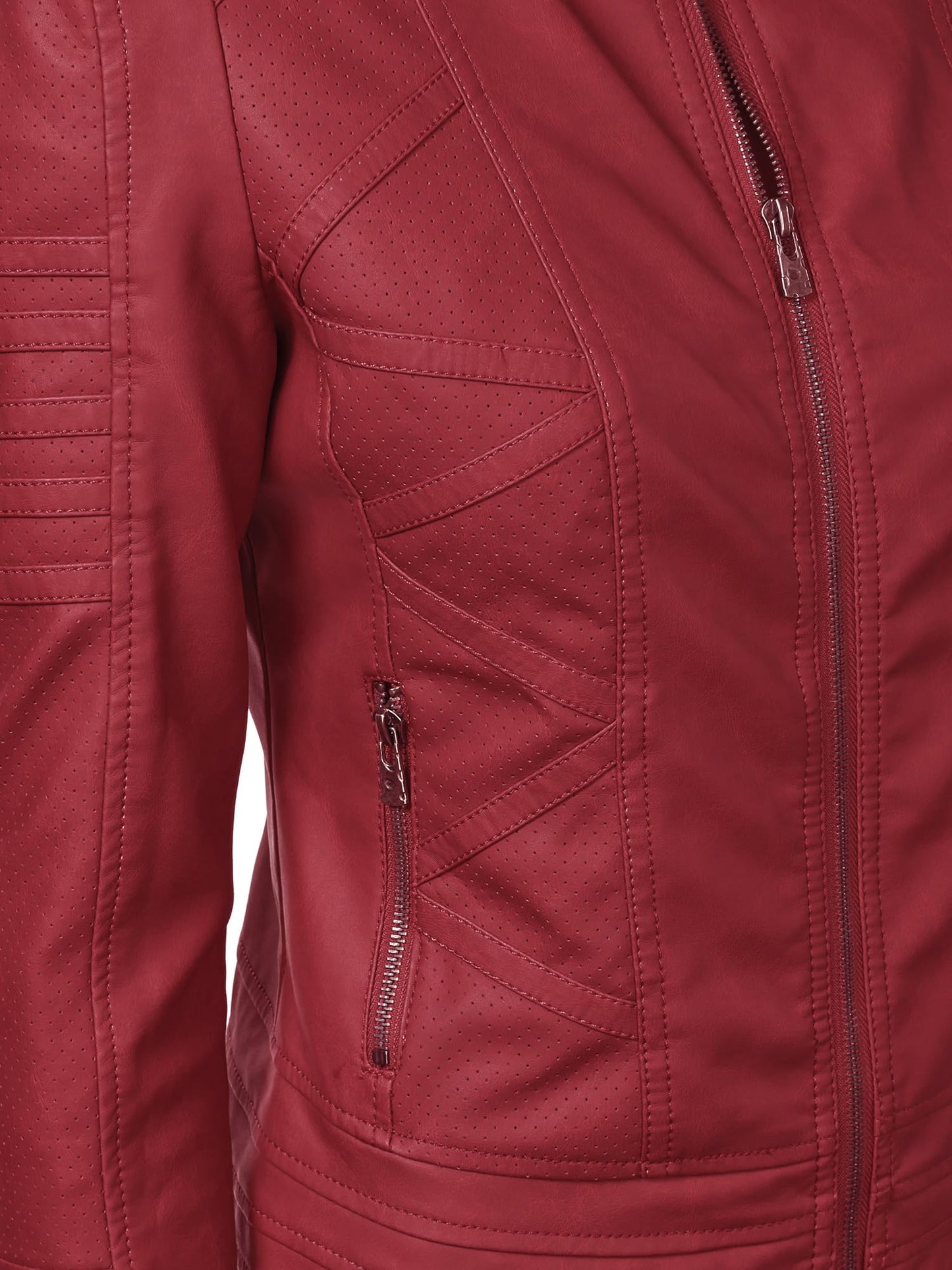 MBJ WJC746 Womens Vegan Leather Motorcycle Jacket S RED