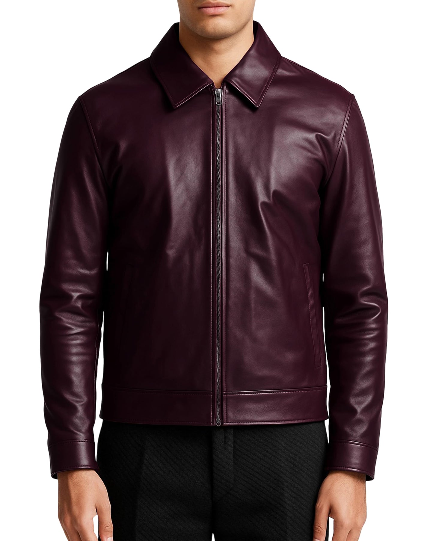 Leather Artist Classic Polo Collar Leather Jacket Men-Work Jackets Turndown Collar Business Casual (LA-Polo-Bur-3XL)