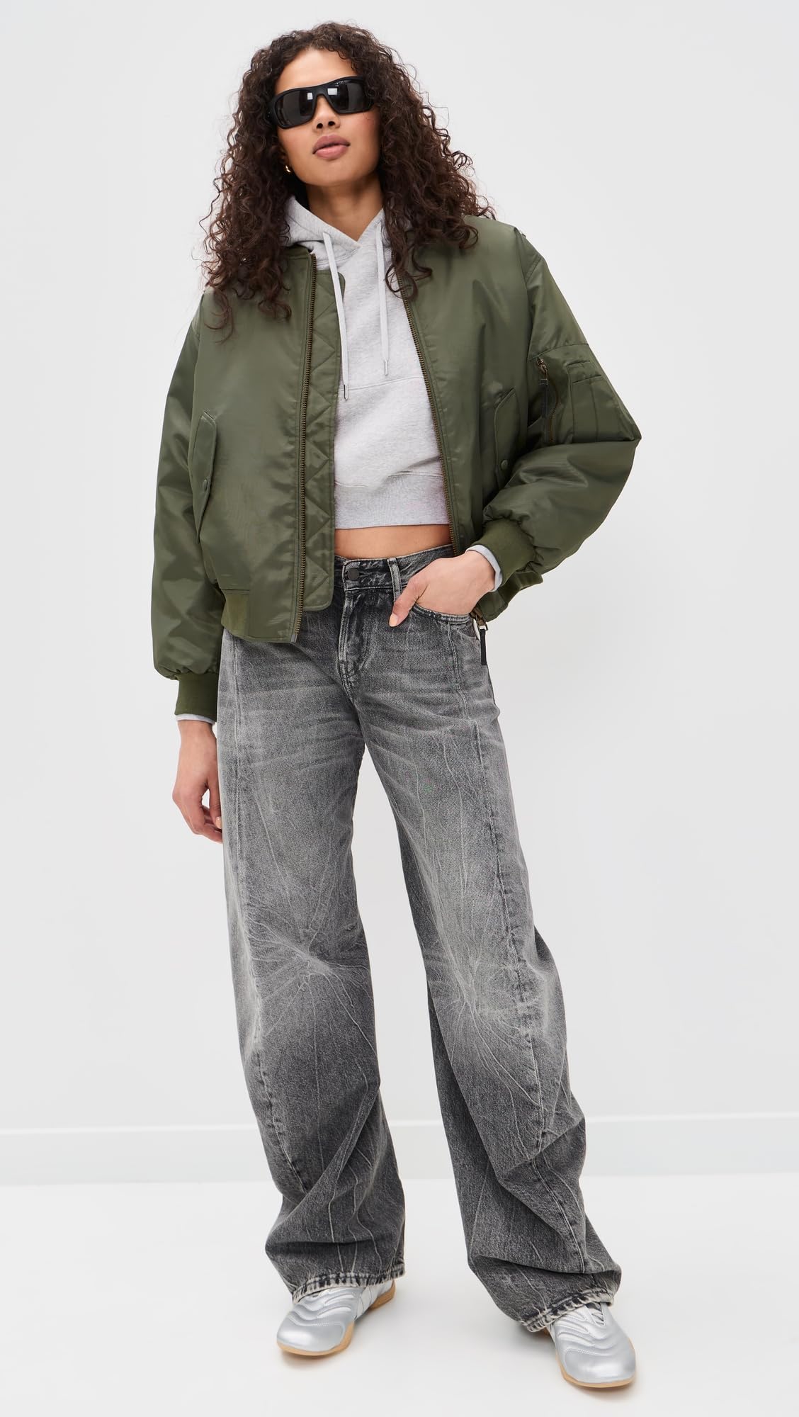 ANINE BING Women's Leon Bomber Jacket, Army Green, M