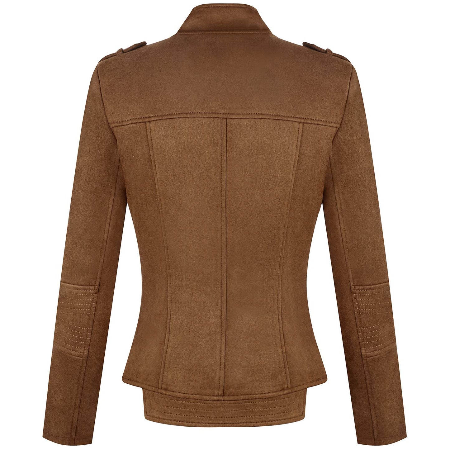 chouyatou Women's Candy Color Asymmetric Zip Slim Faux Leather Cropped Moto Jacket (Medium, Suede Brown)