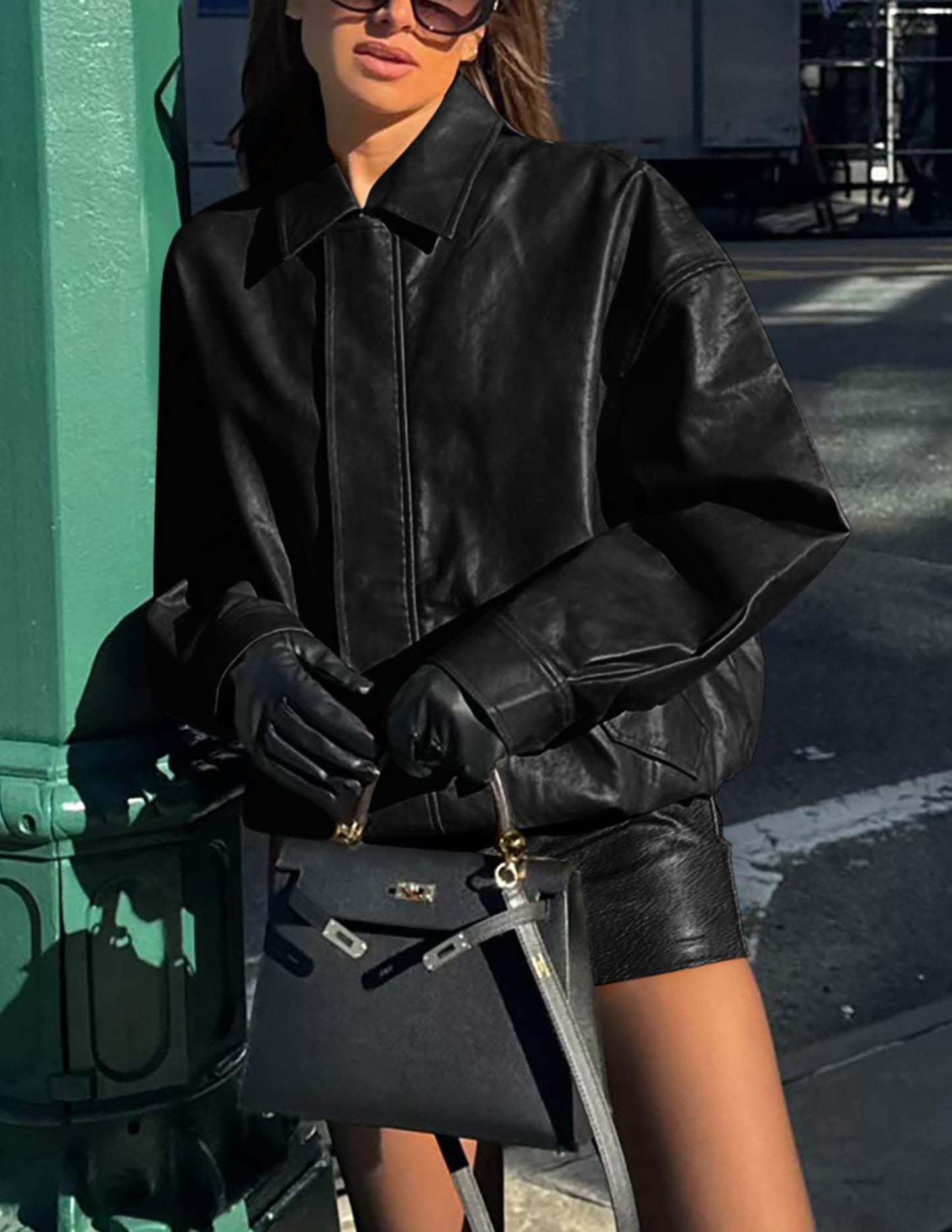 PRETTYGARDEN Women's Faux Leather Motorcycle Jackets(Black,Medium)