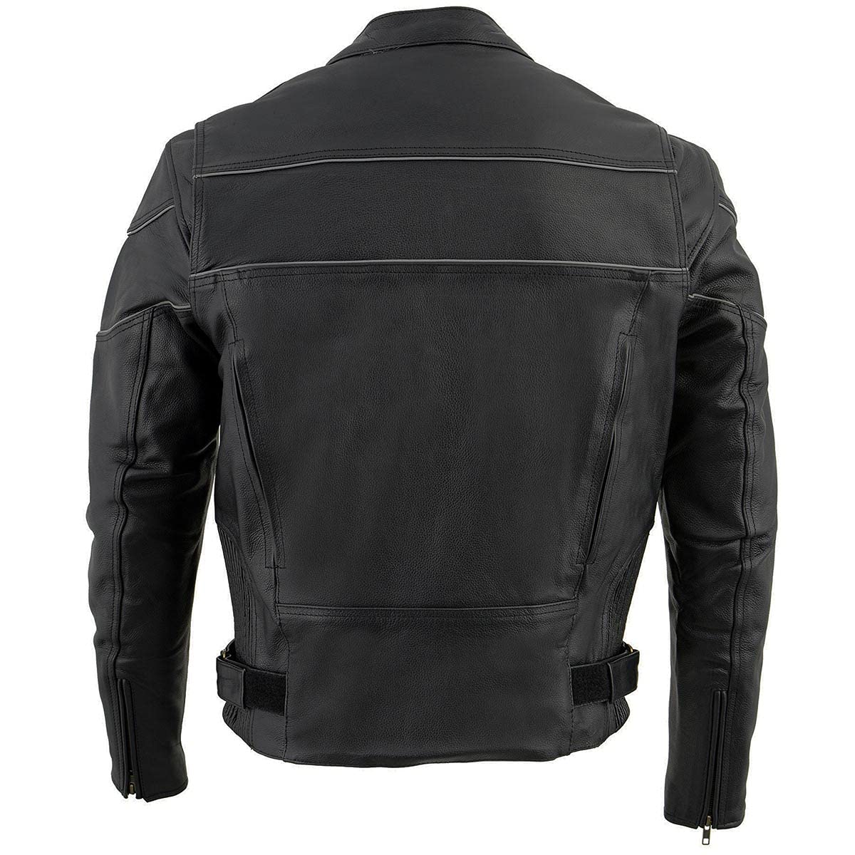 Milwaukee Leather SH1785 Men's Black Leather Scooter Style Motorcycle Jacket w/Side Stretch and Reflective Piping - Large