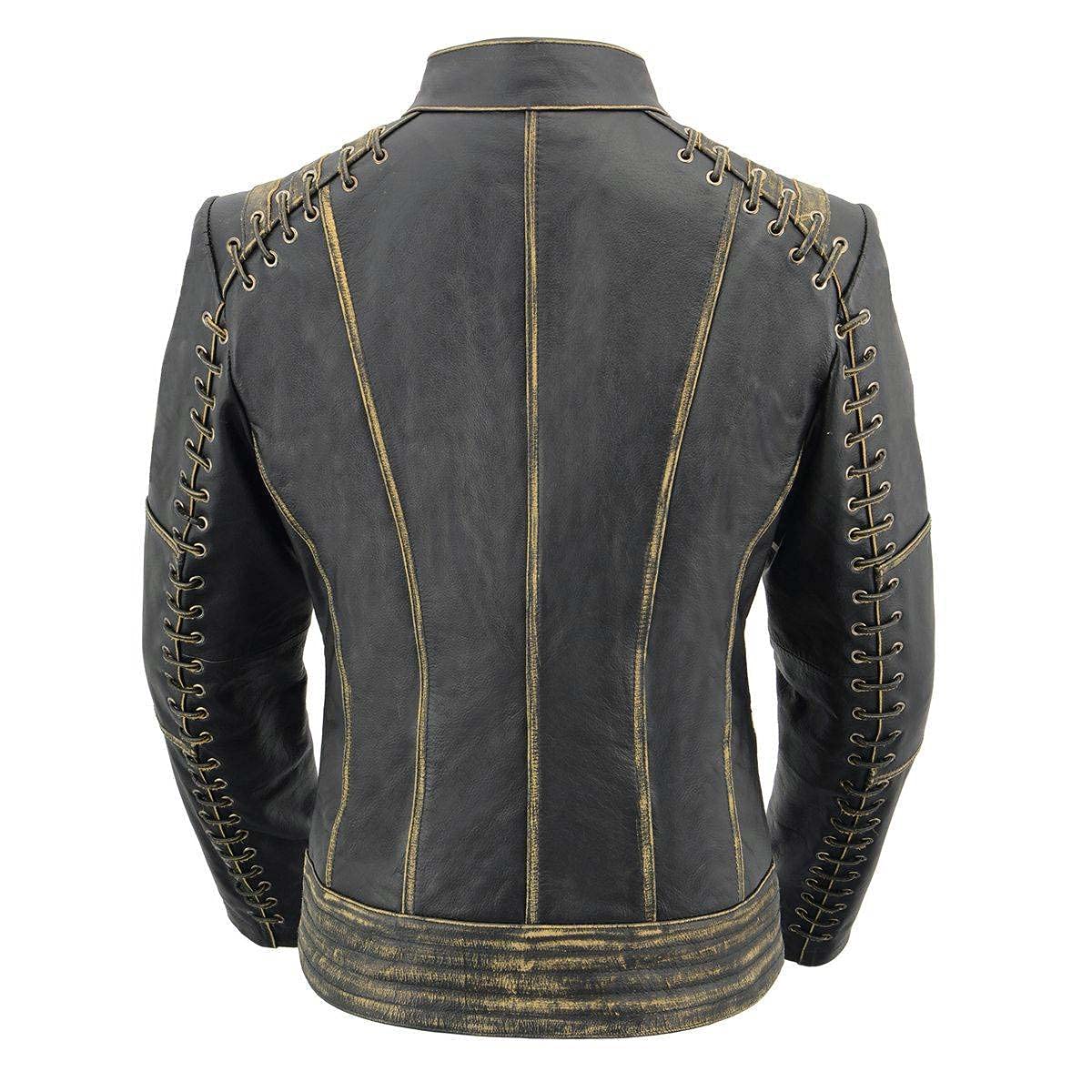 Milwaukee Leather MLL2527 Women's 'Elegant' Distressed Brown Detail Laced Leather Jacket - 3X-Large