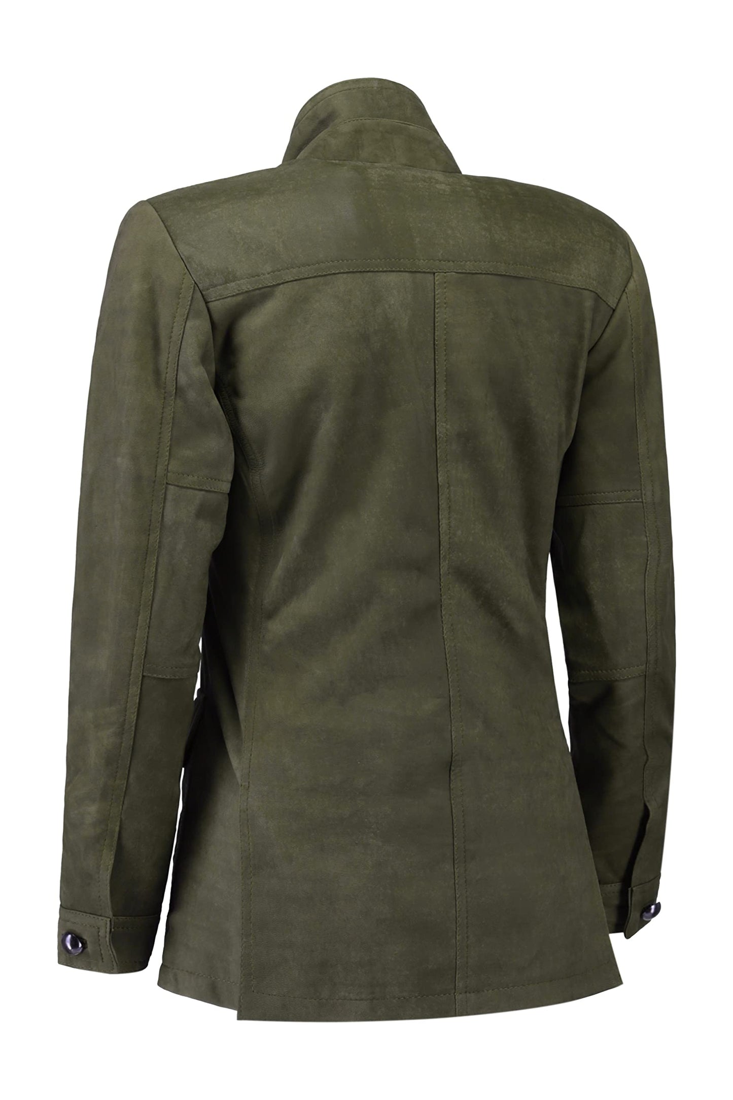 Jild Fancy 5-Button Four Pocket Double Back Slit Leather Blazer Women - Vintage Suede Look Cuff Sleeves Leather Jacket Women (ZC-Green-3XL)