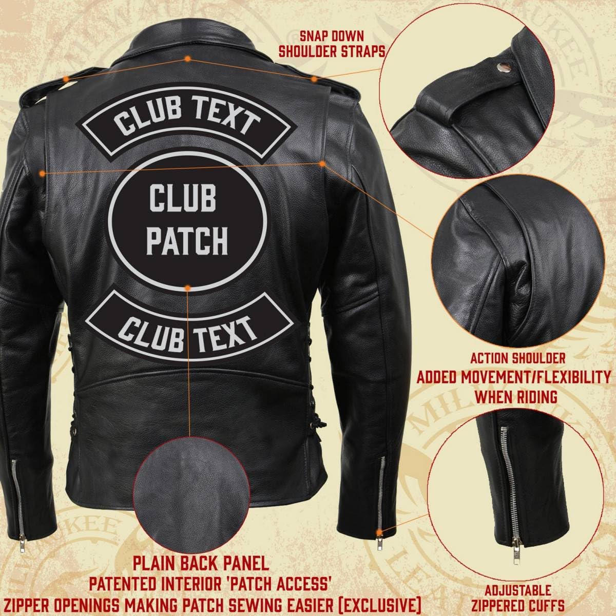 Milwaukee Leather SH1011 Men's Classic Brando Premium Leather Black Motorcycle Riders Leather Jacket w/Side Laces - Medium