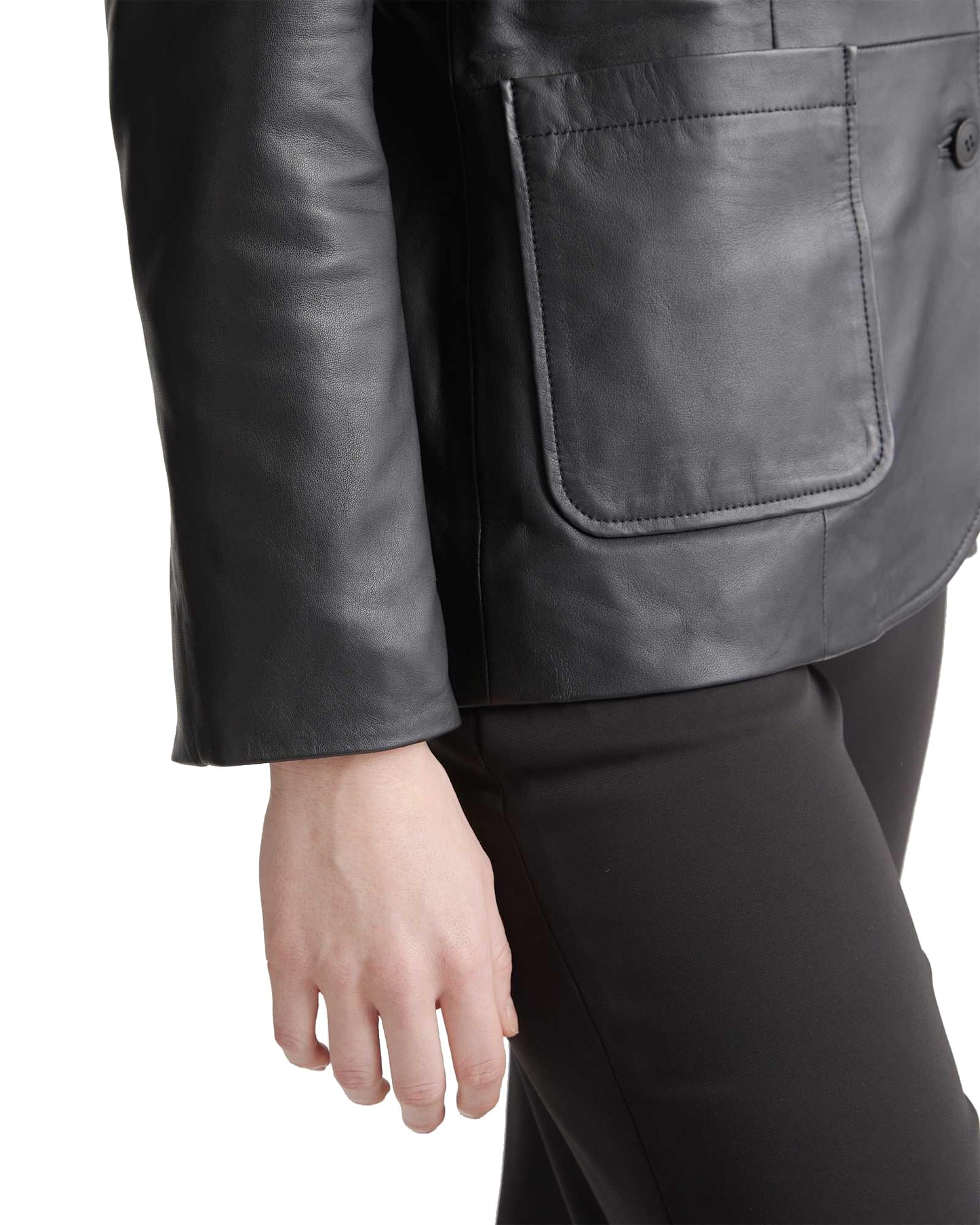 IZAC & DAUD Lambskin Leather Blazer for Women - Casual Coat Long Sleeves Suit Style Leather Jacket Women (US, Alpha, X-Large, Regular, Regular, Black)