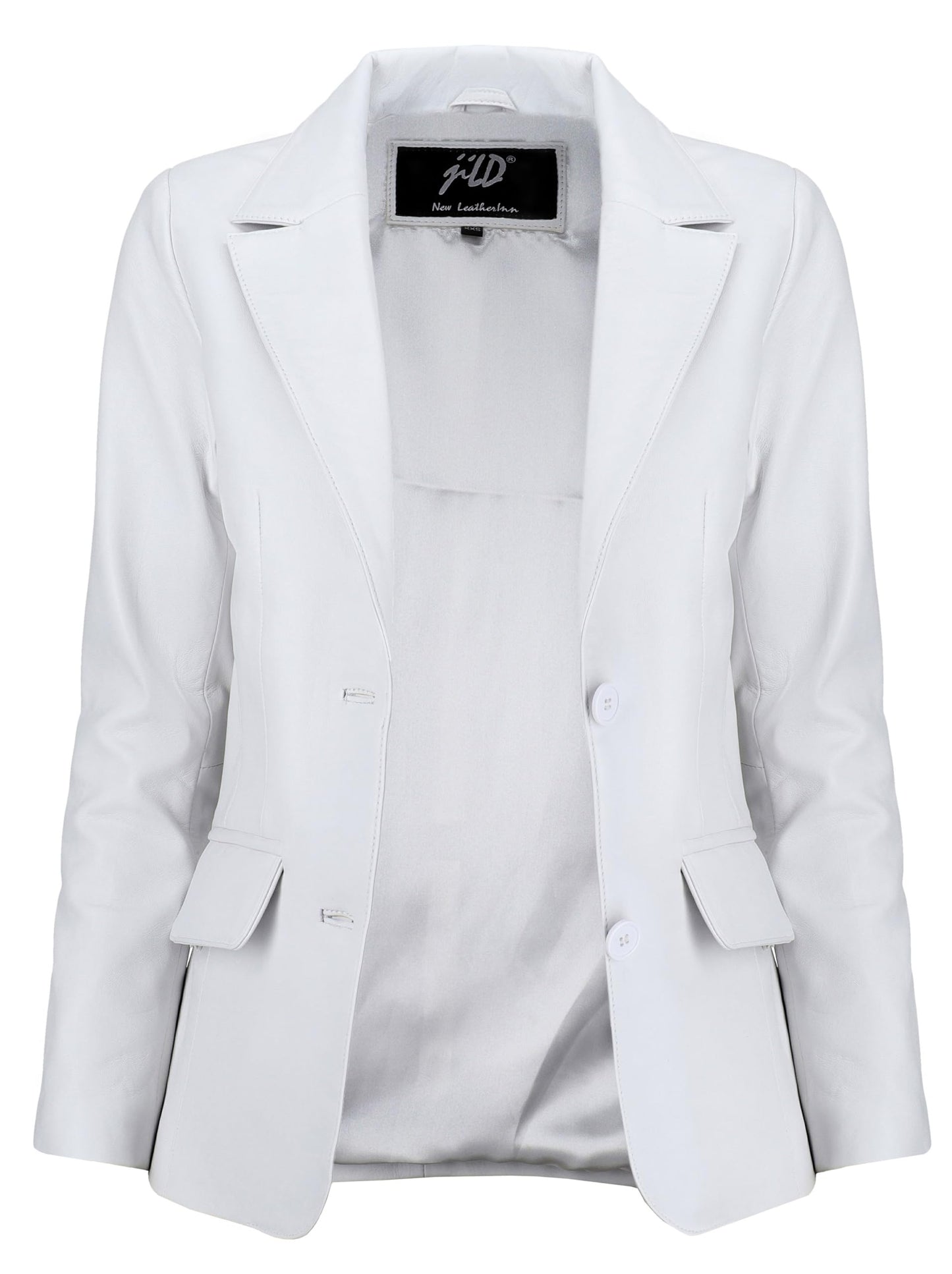 Jild Classic 2-Button Lambskin Leather Blazer Women - Casual Coat Long Sleeves Suit Style Leather Jacket Women (LC-Wht-3XL)