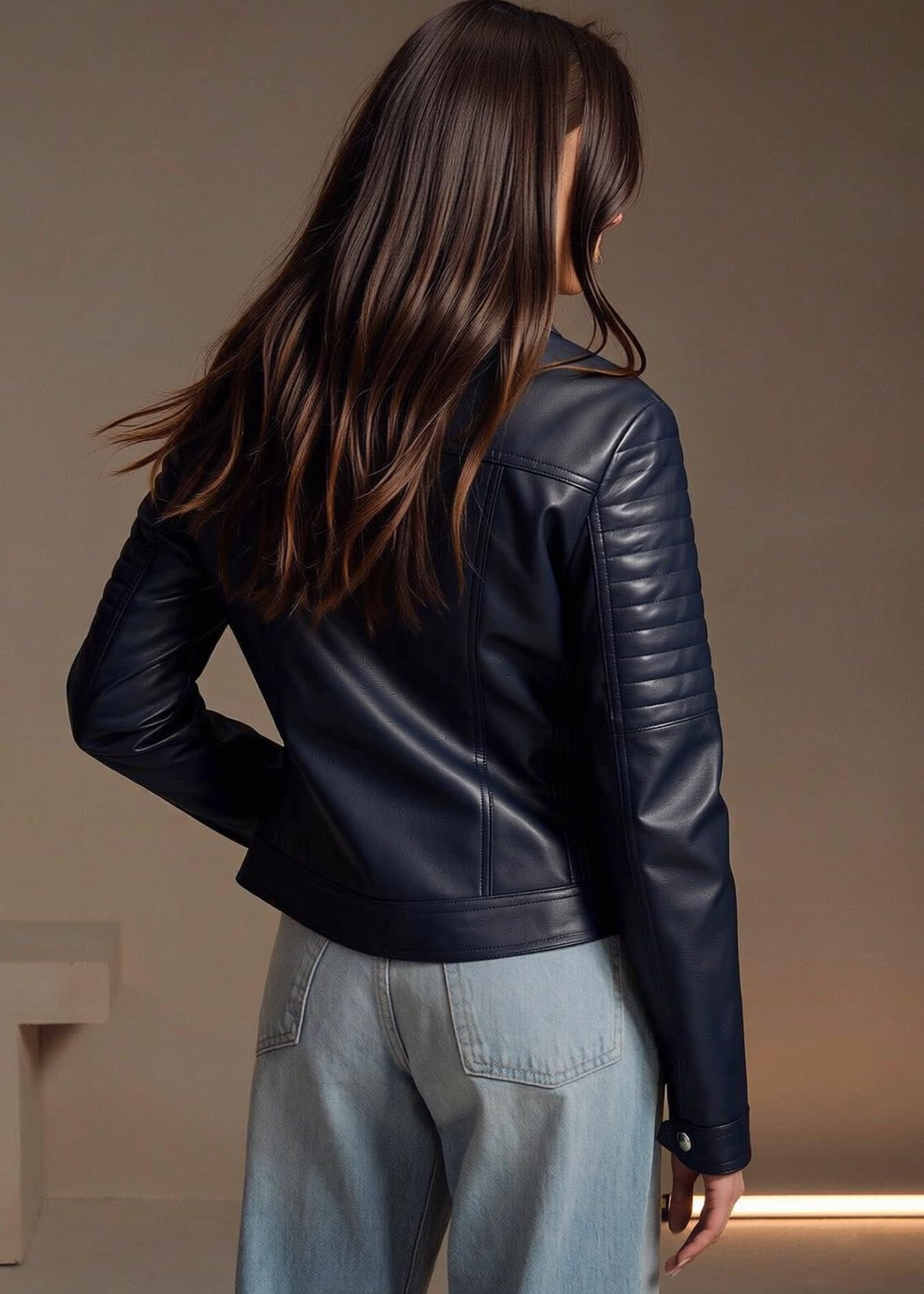 Pallivare Women's Faux Leather Jacket Spring Motorcycle Biker Clothes Outfits Short Fashion PU Slim Coat SKT1308 Dark Blue L