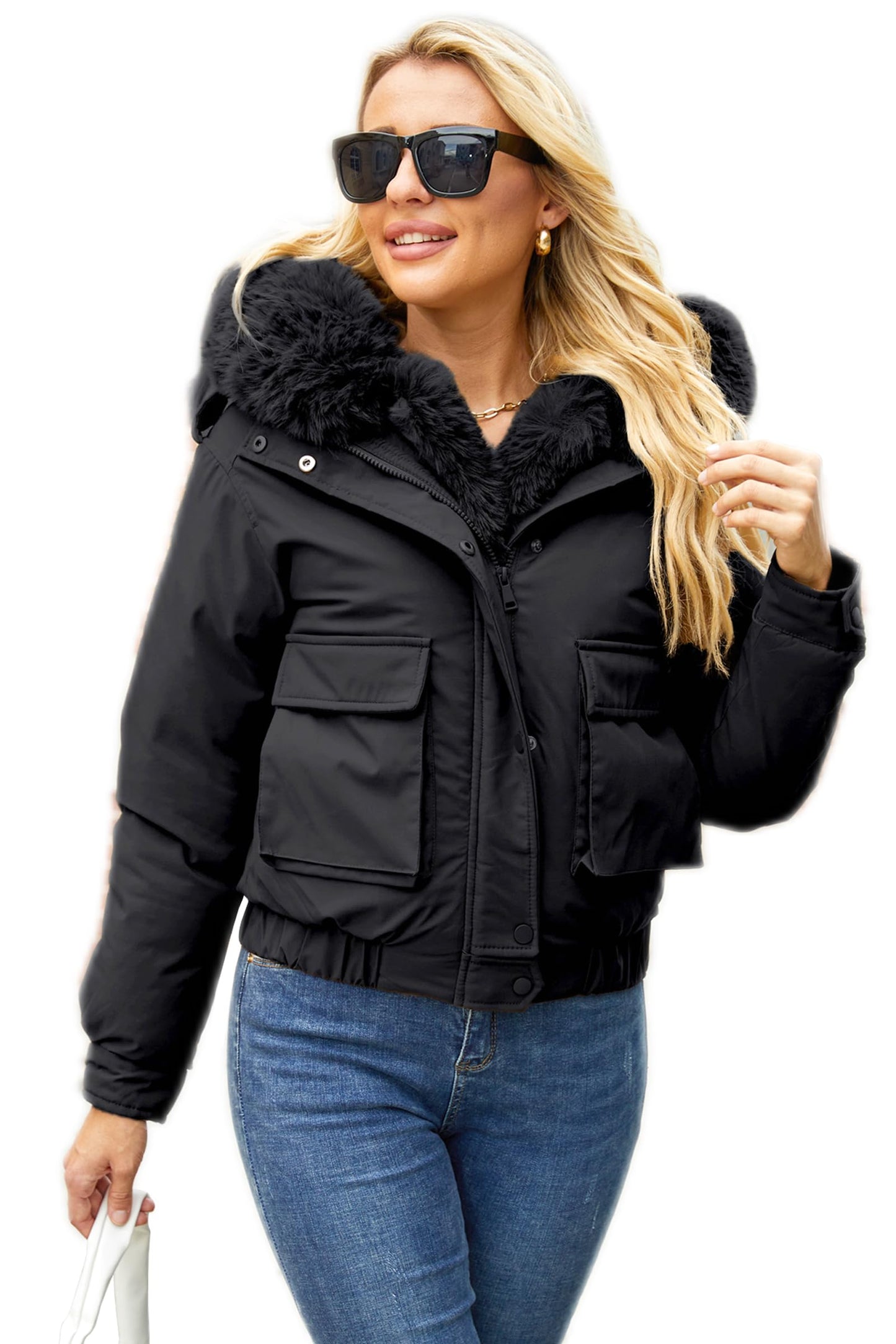 MODERN BUBBLE Winter Coats for Women Thickened Puffer Jacket with Detachable Fur Hood Winter Warm Parka Puffer Coat