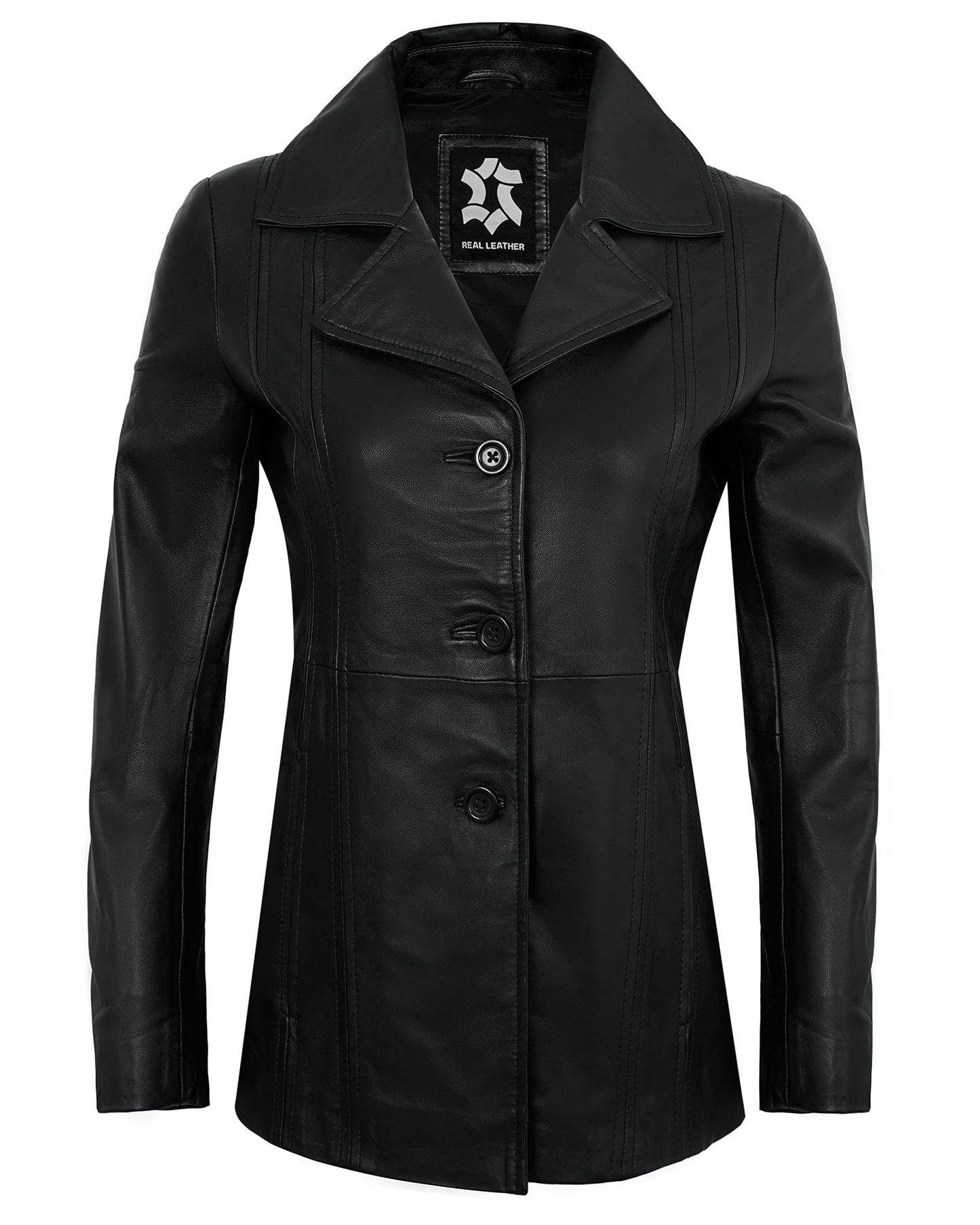 UrbanFocal Womens Black Leather Blazer - Real Lambskin Outerwear Leather Jacket Women | [101011202] Bitonto Black, S