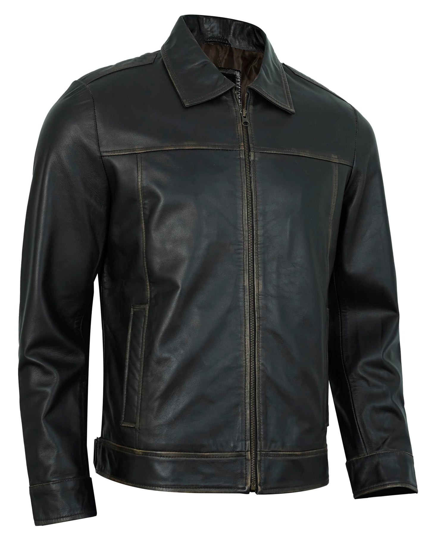 UrbanFocal Brown Leather Jacket Men - Real Lambskin Biker Style Vintage Mens Leather Jackets | [101001705] J.Wick Ruboff, XL