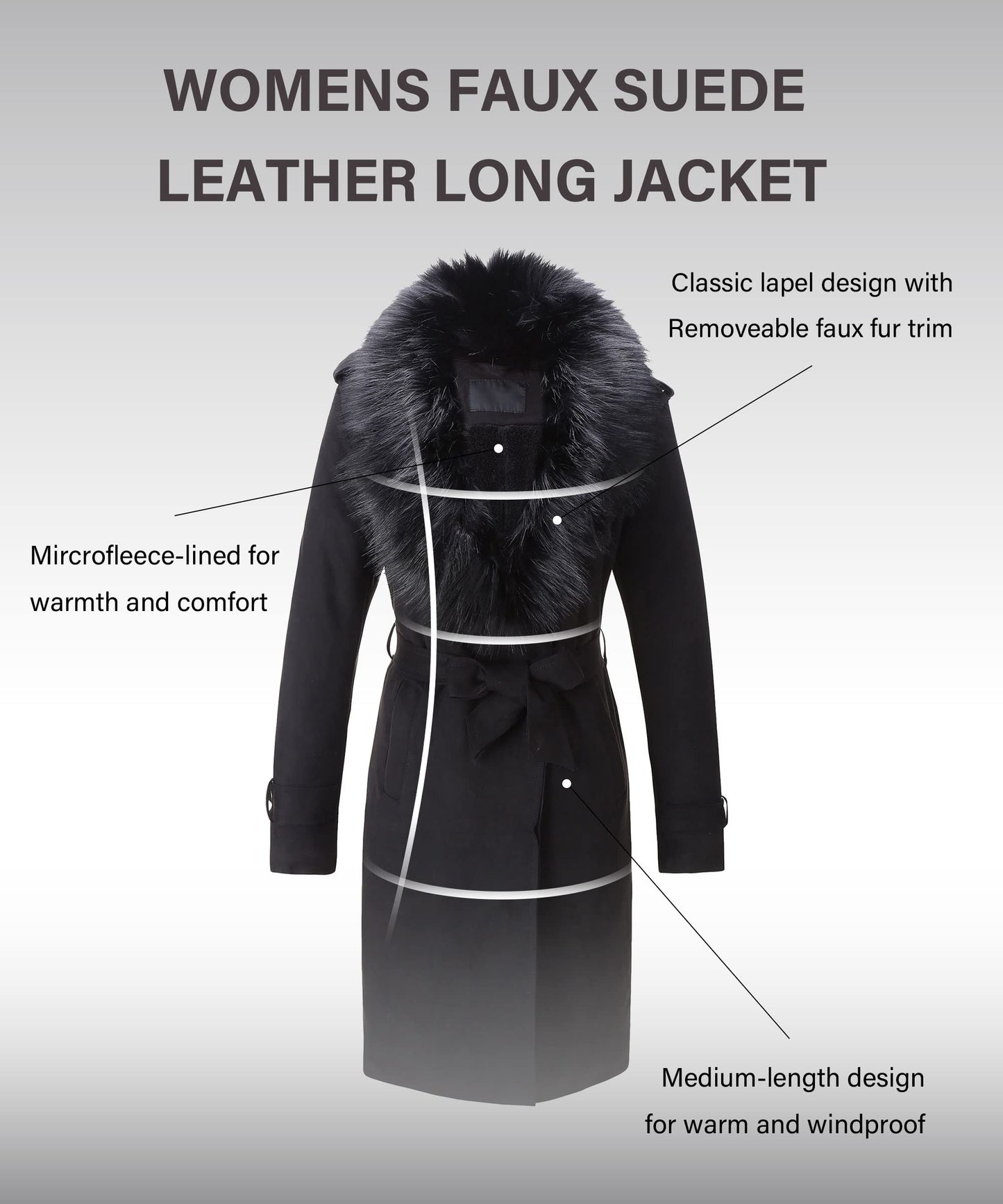 Bellivera Women's Faux Suede Leather Jackets Outwear Fleece Lined Coat Leather FF20 Black L