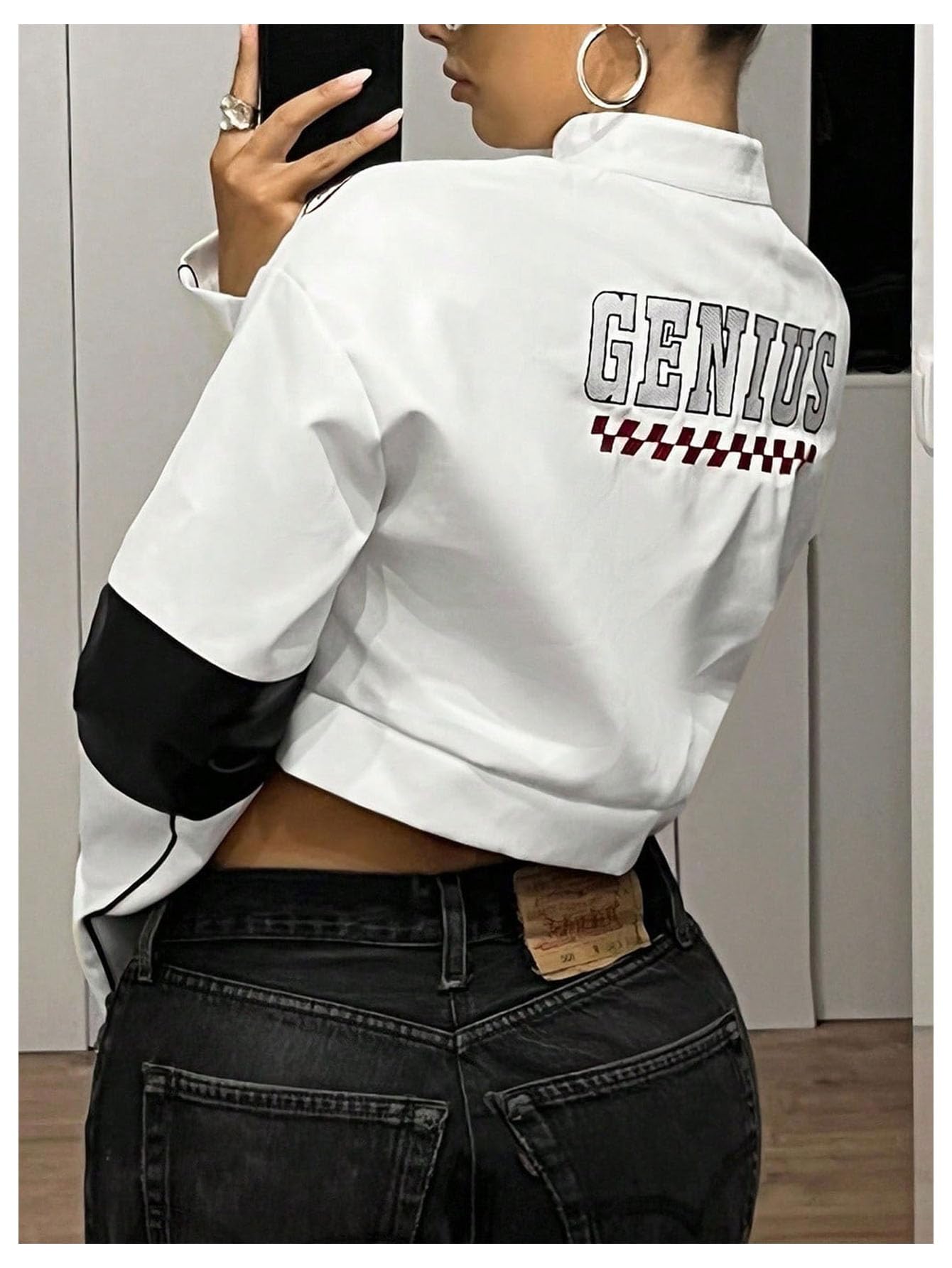 SOLY HUX Women's Faux Leather Zip Up Crop Jackets Graphic Long Sleeve Shirts Motorcycle Outerwear White Black Graphic Medium