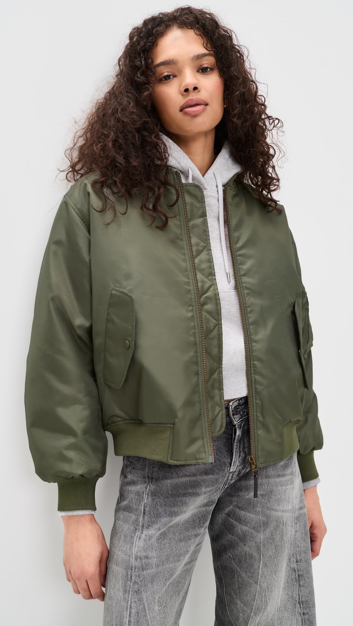 ANINE BING Women's Leon Bomber Jacket, Army Green, M