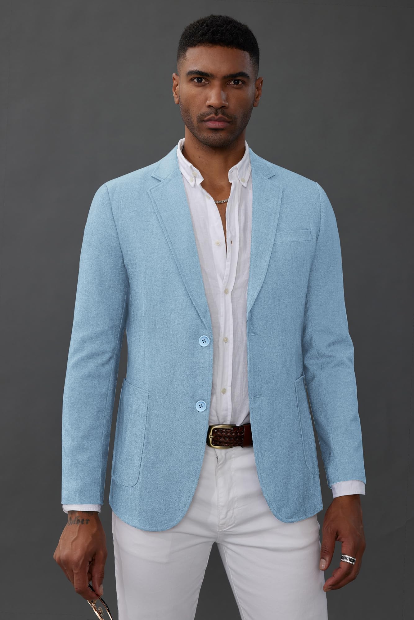 GRACE KARIN Mens Casual Sport Coats 2 Button Suit Jacket with Pockets Lightweight Sport Coat Blazer Sky Blue M