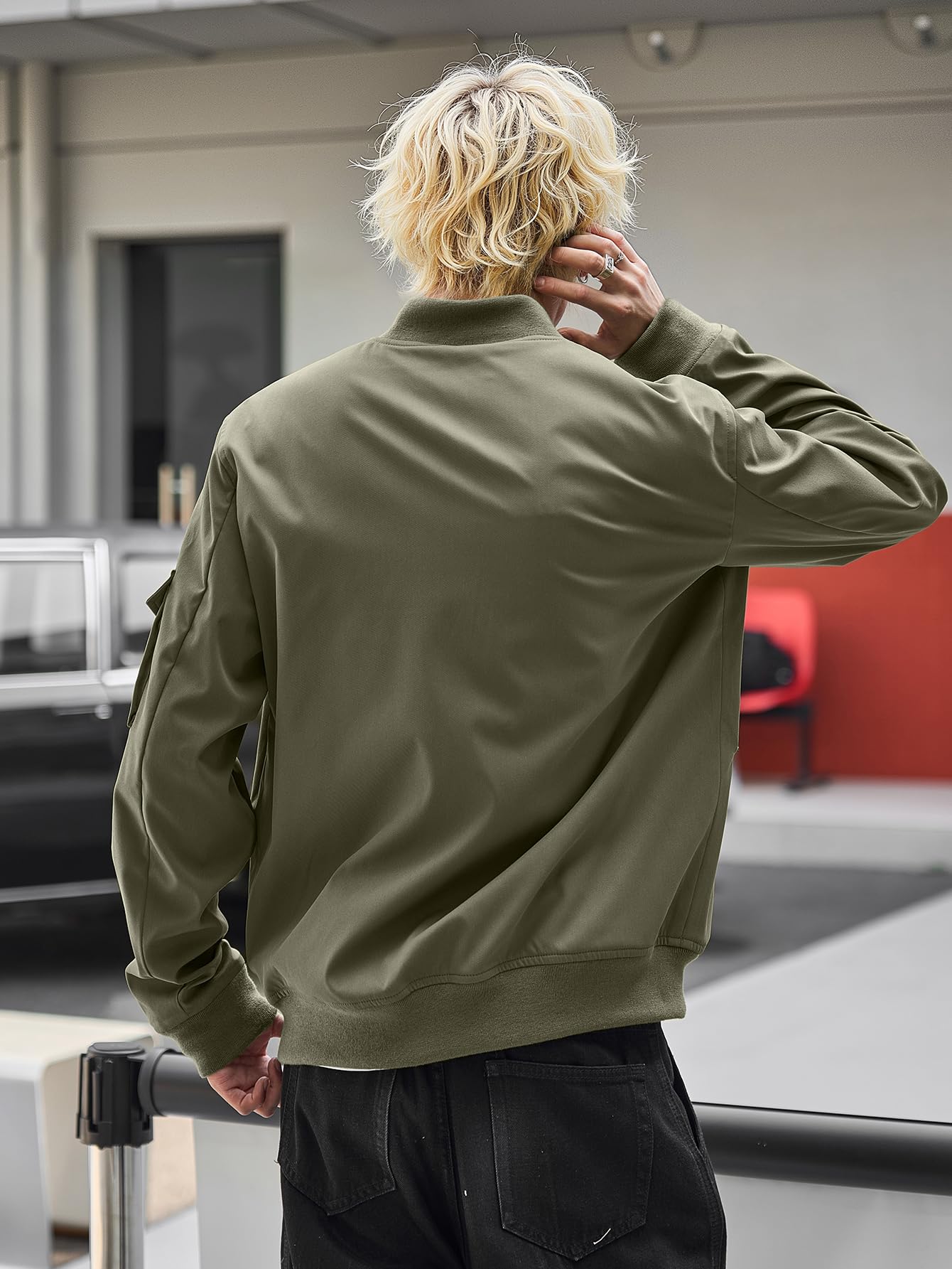 Bellivera Men's Casual Relaxed Fit Windproof Bomber Jacket Green XL
