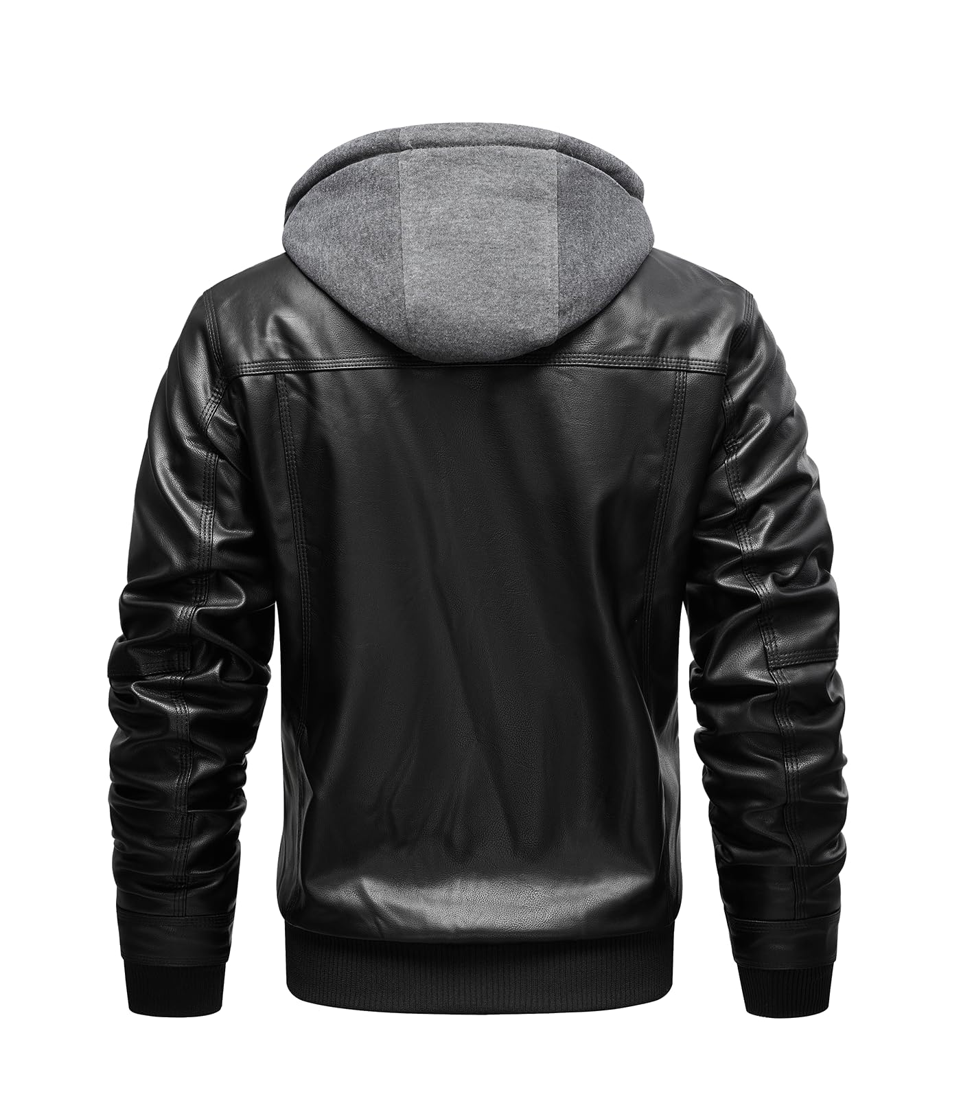 FTIMILD Men's Leather Jacket Motorcycle Jacket Windproof PU Vintage Bomber Jacket with Removable Hood