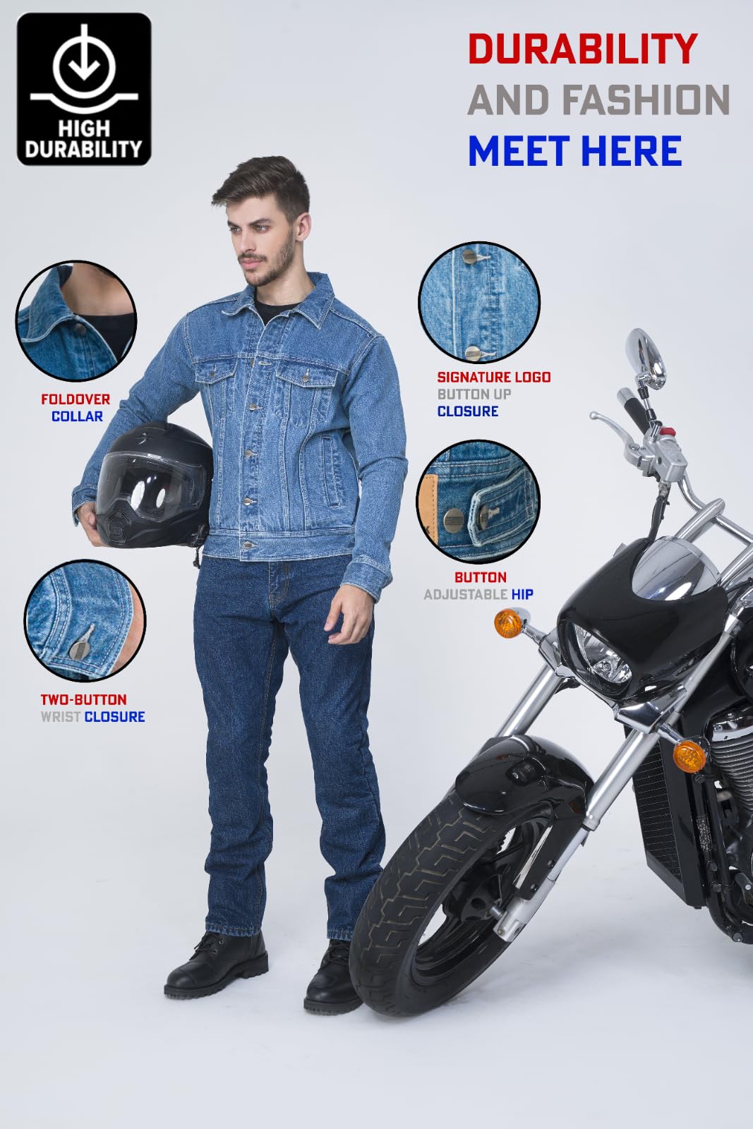 WICKED STOCK motorcycle jacket men 13 OZ denim Jacket Button closure jeans jacket Casual Rugged Wear trucker jacket men with multiple sizes.