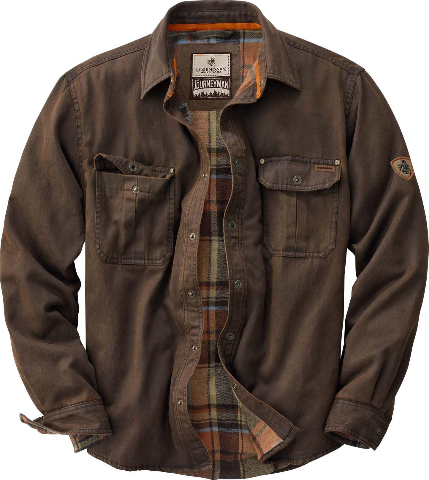 Legendary Whitetails Mens Flannel Lined Waxed Cotton Shirt Jacket, Tobacco, X-Large