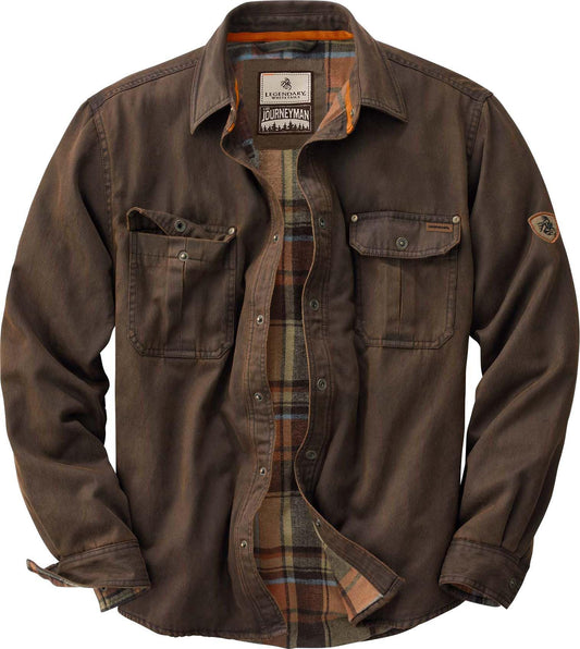 Mens Flannel Lined Waxed Cotton Shirt Jacket, Tobacco, 5X-Large