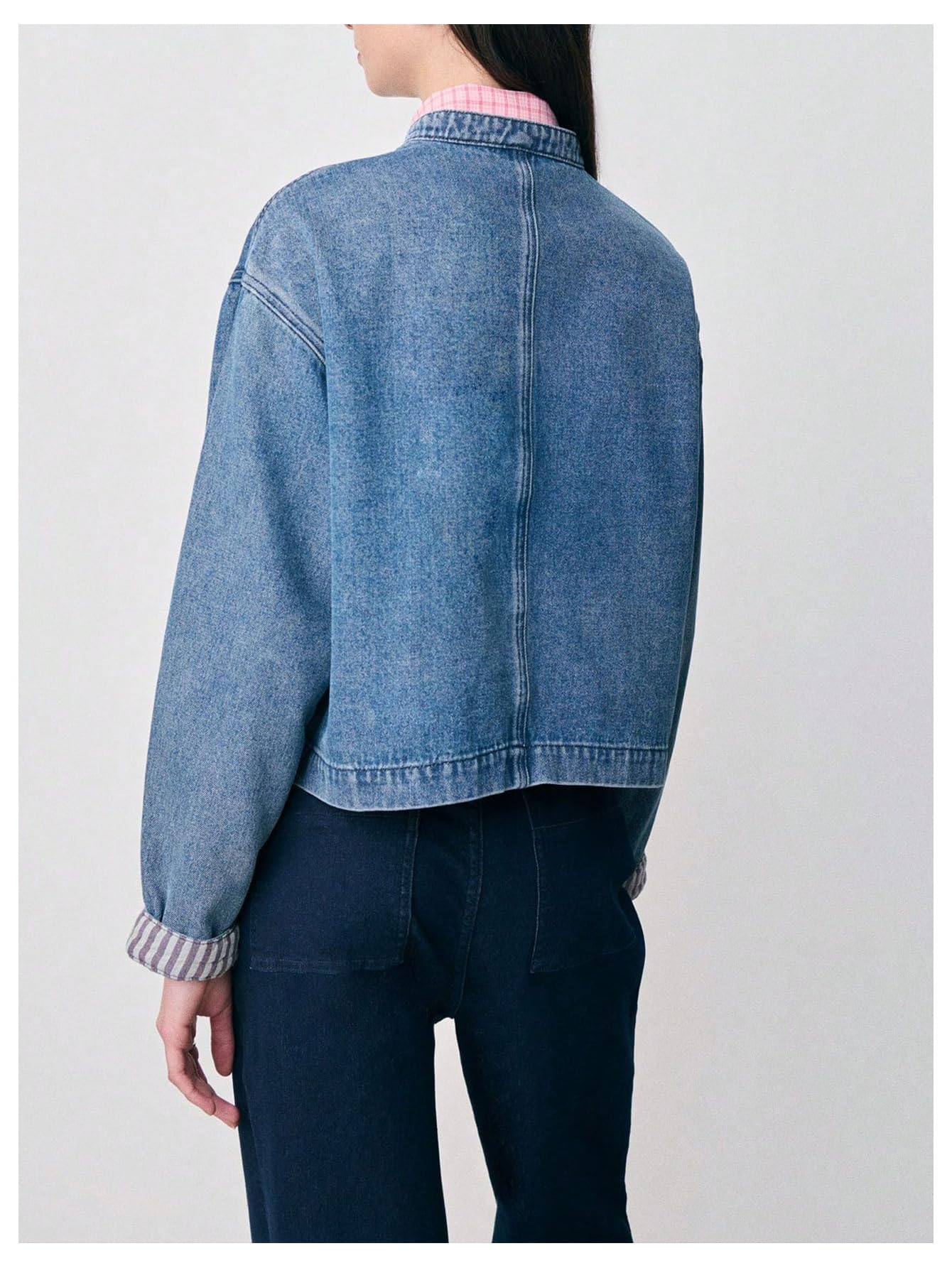 OYOANGLE Women's Y2k Cropped Denim Jacket Oversized Fall Autumn Jean Coat