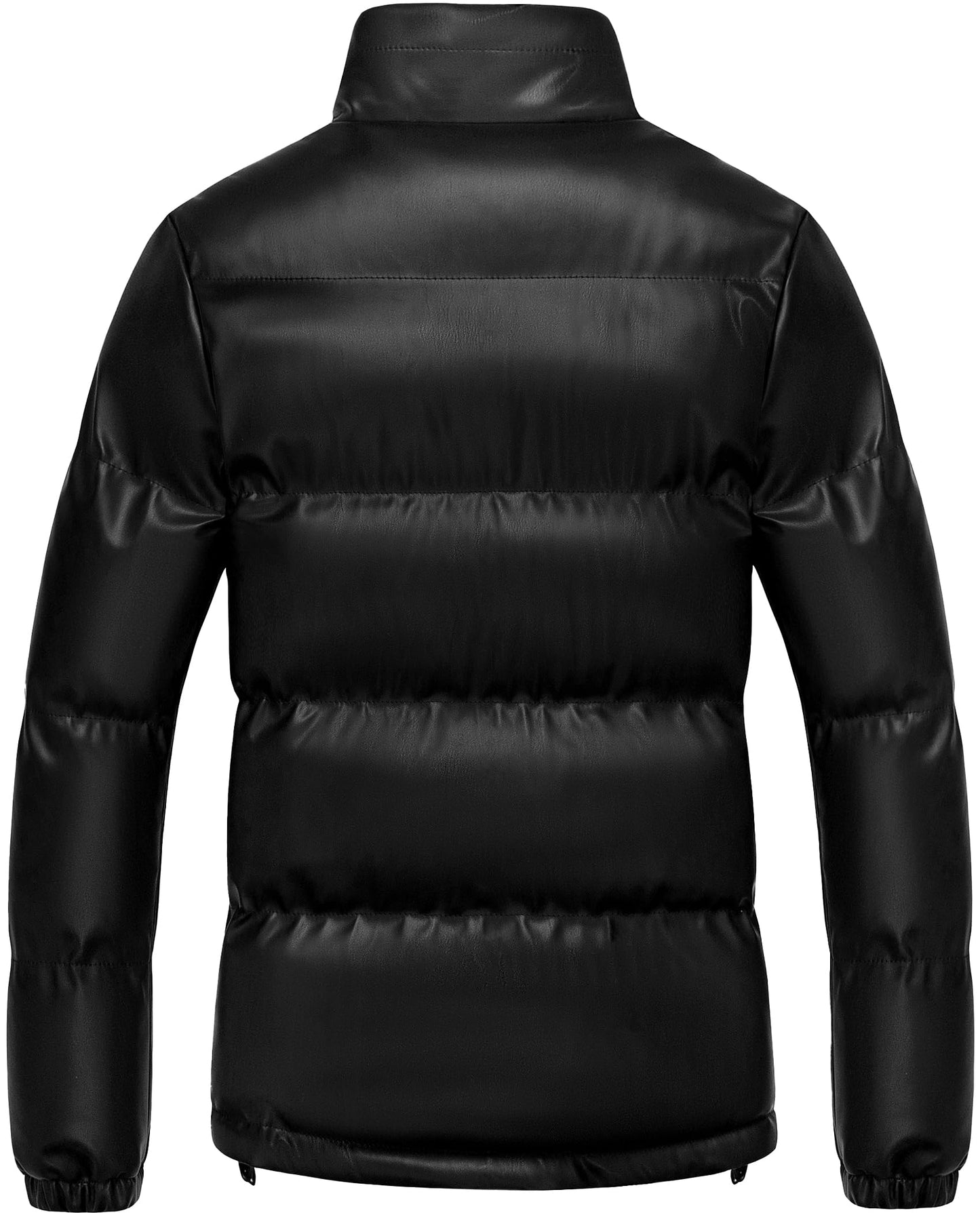 Chrisuno Women Puffer Jacket Windproof Motorcycle Leather Winter Jackets Women's Casual Short Stylish Faux-Leather Bubble Coat Black M