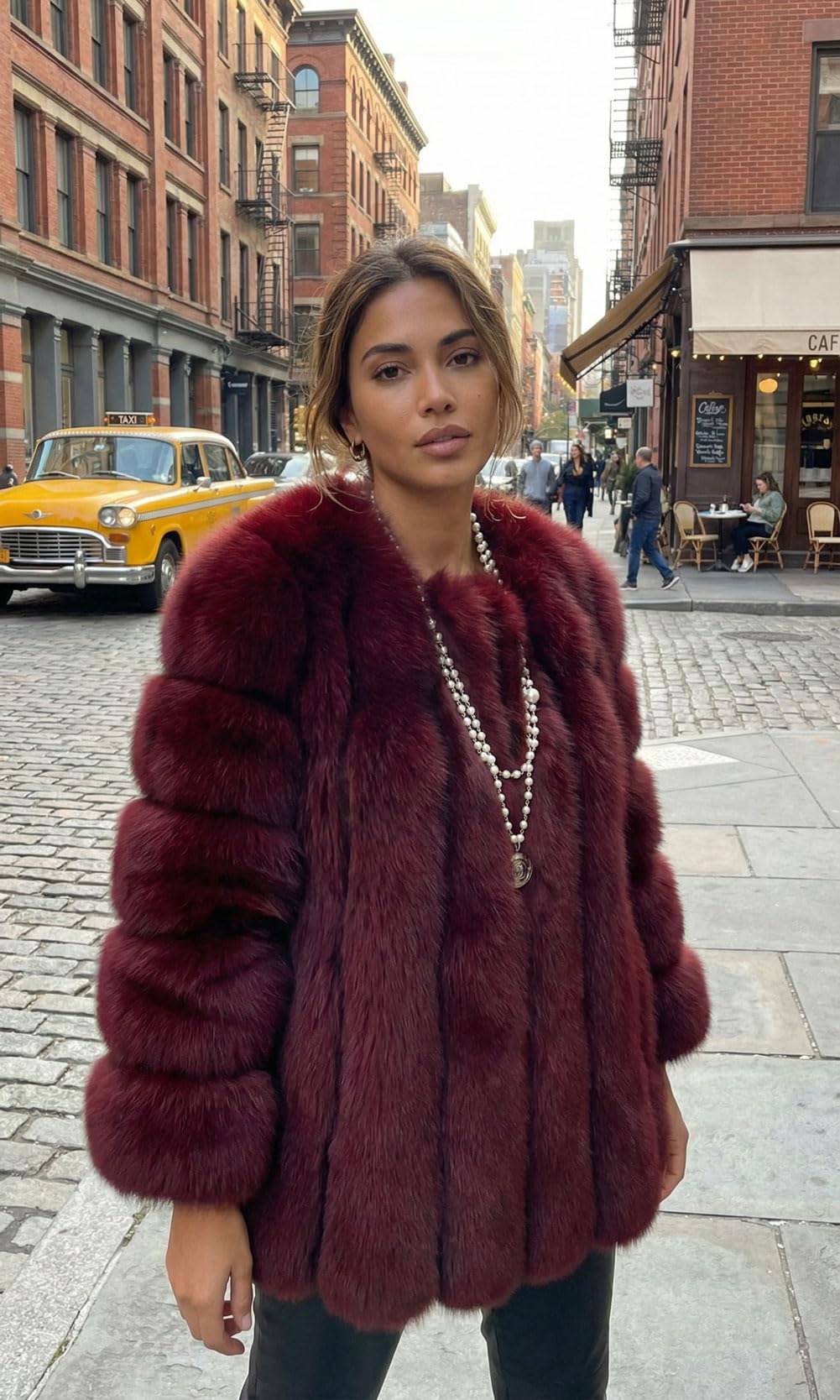 loveimgs Women Elegant Fuzzy Long Faux Fur Coat Puffer Jacket Collarless Parka Winter Zip Up Teddy Coat Overcoat (Medium, Burgundy)